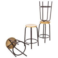 1960s Mullca French High Stools, Chocolate Round, Set of Four