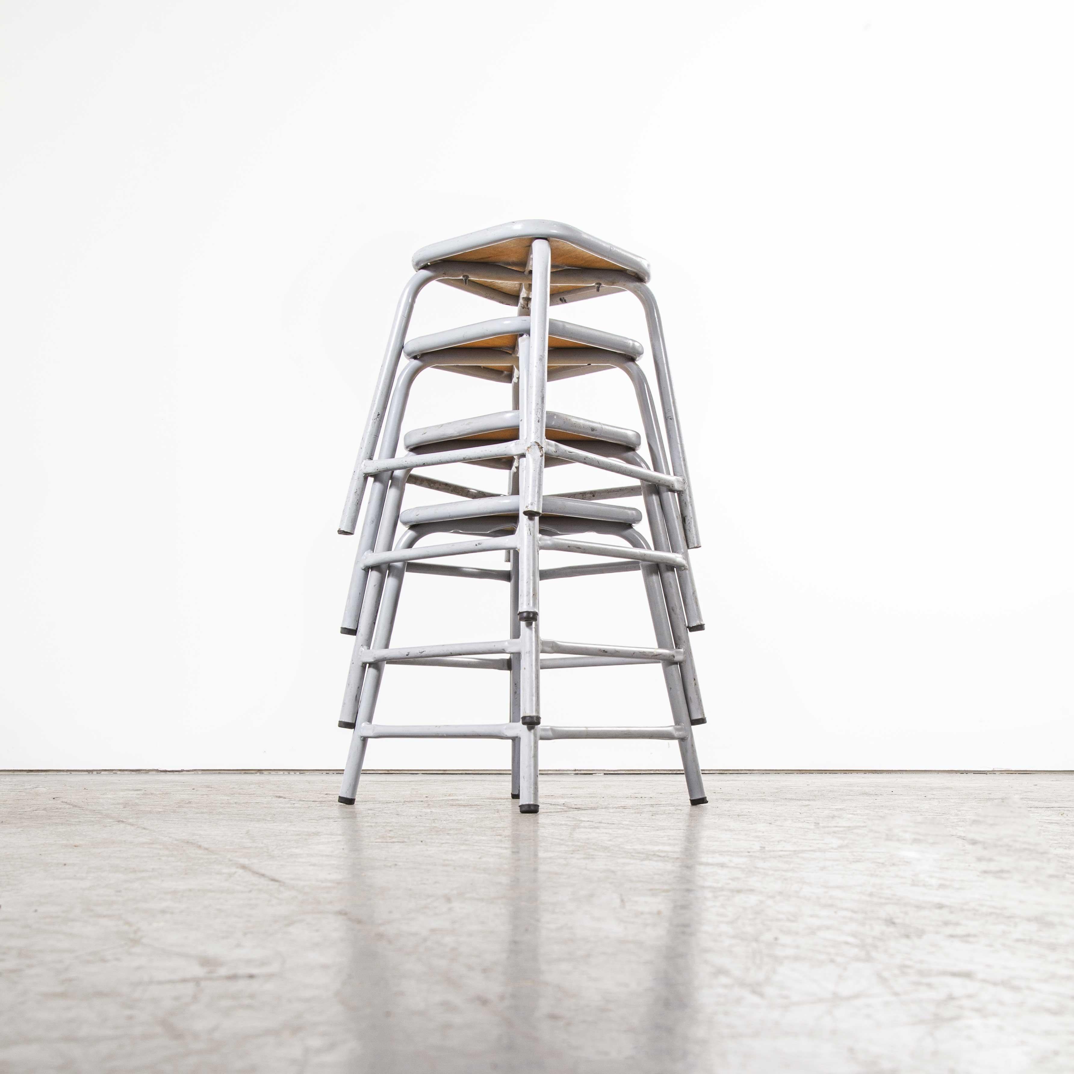 French 1960s Mullca Low Stacking Stool, Grey, Set of Four For Sale