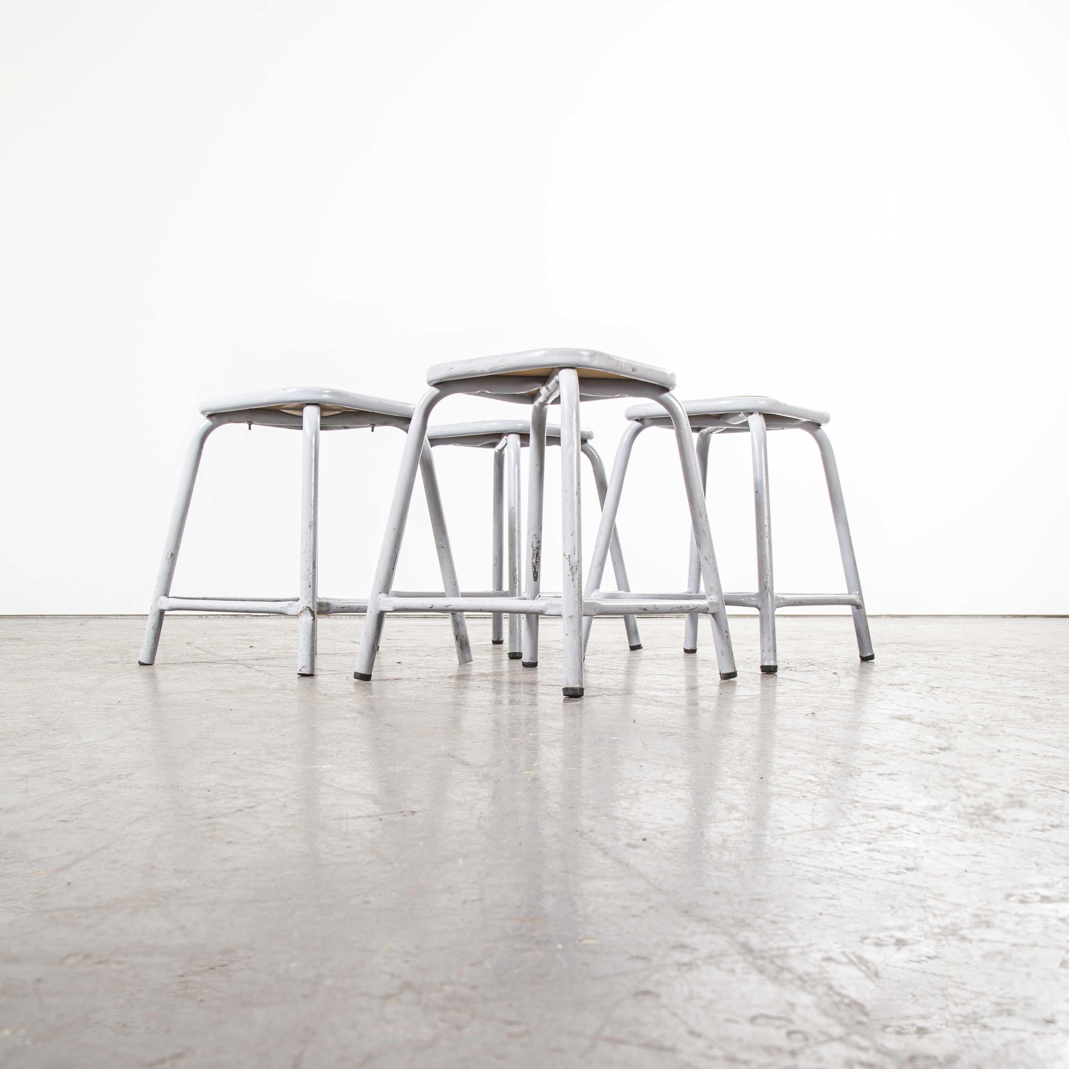Birch 1960s Mullca Low Stacking Stool, Grey, Set of Four For Sale