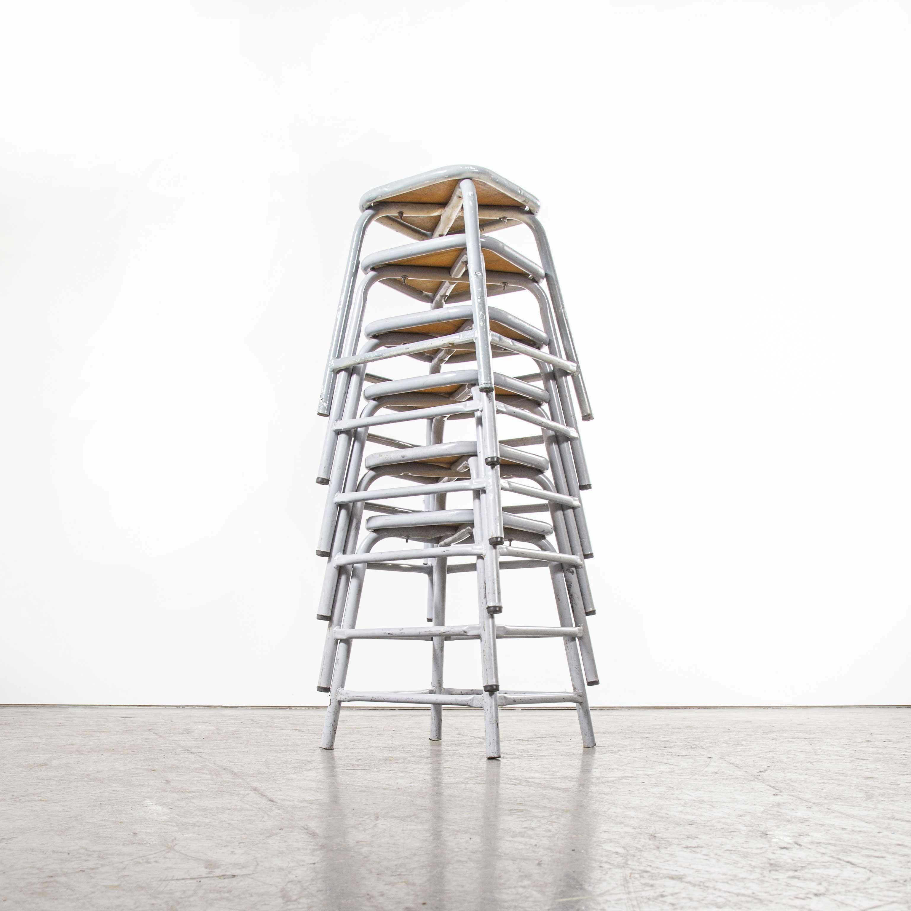 Birch 1960s Mullca Low Stacking Stool, Grey, Set of Six For Sale