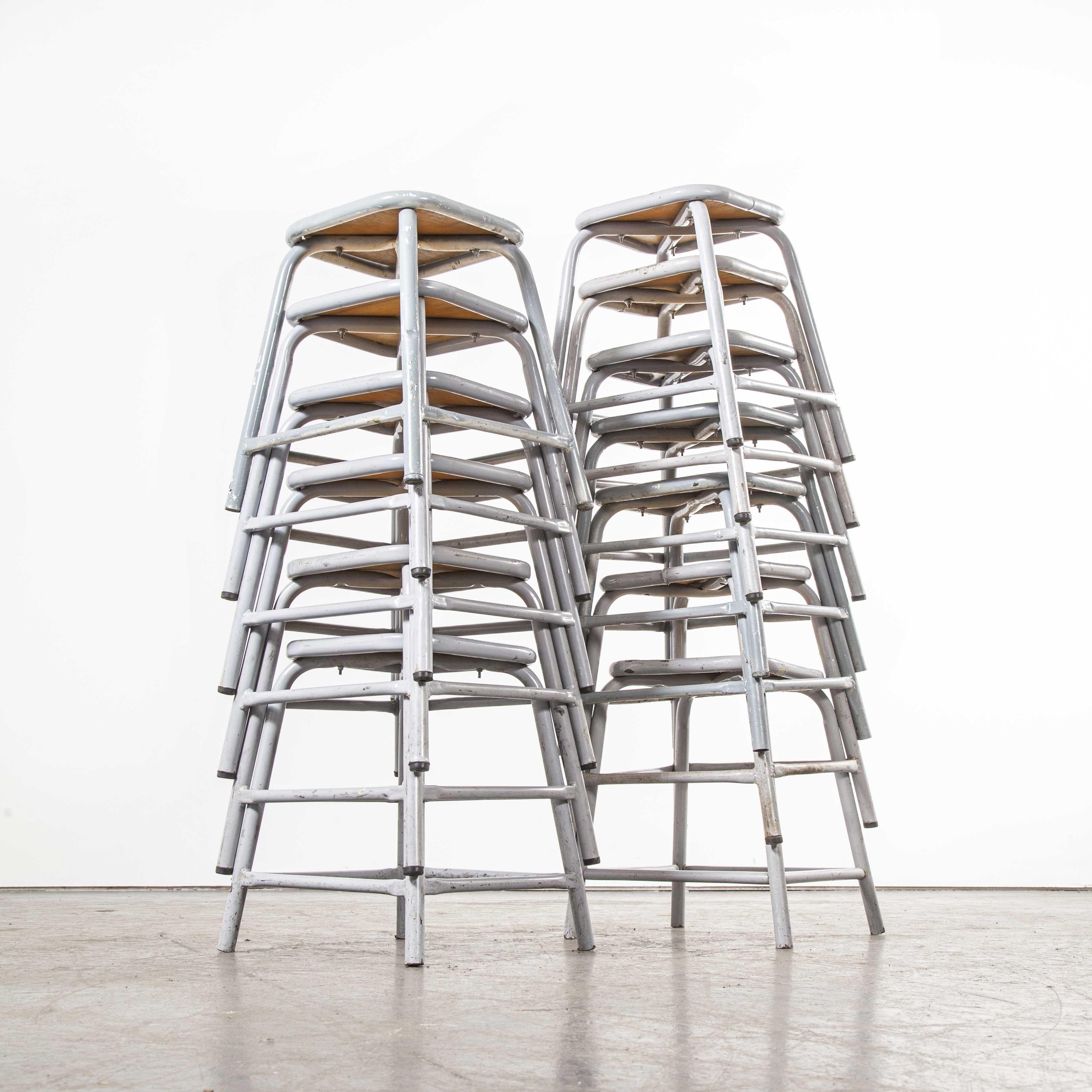 French 1960s Mullca Low Stacking Stool, Grey, Various Quantities Available For Sale