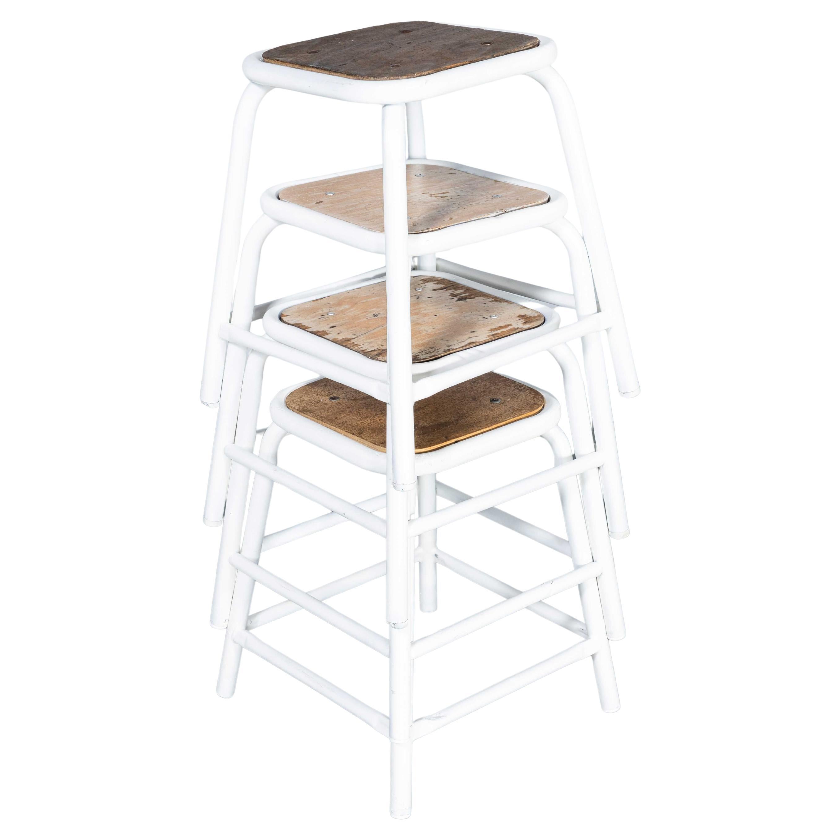 1960's Mullca Low Stacking Stool - White - Set Of Four