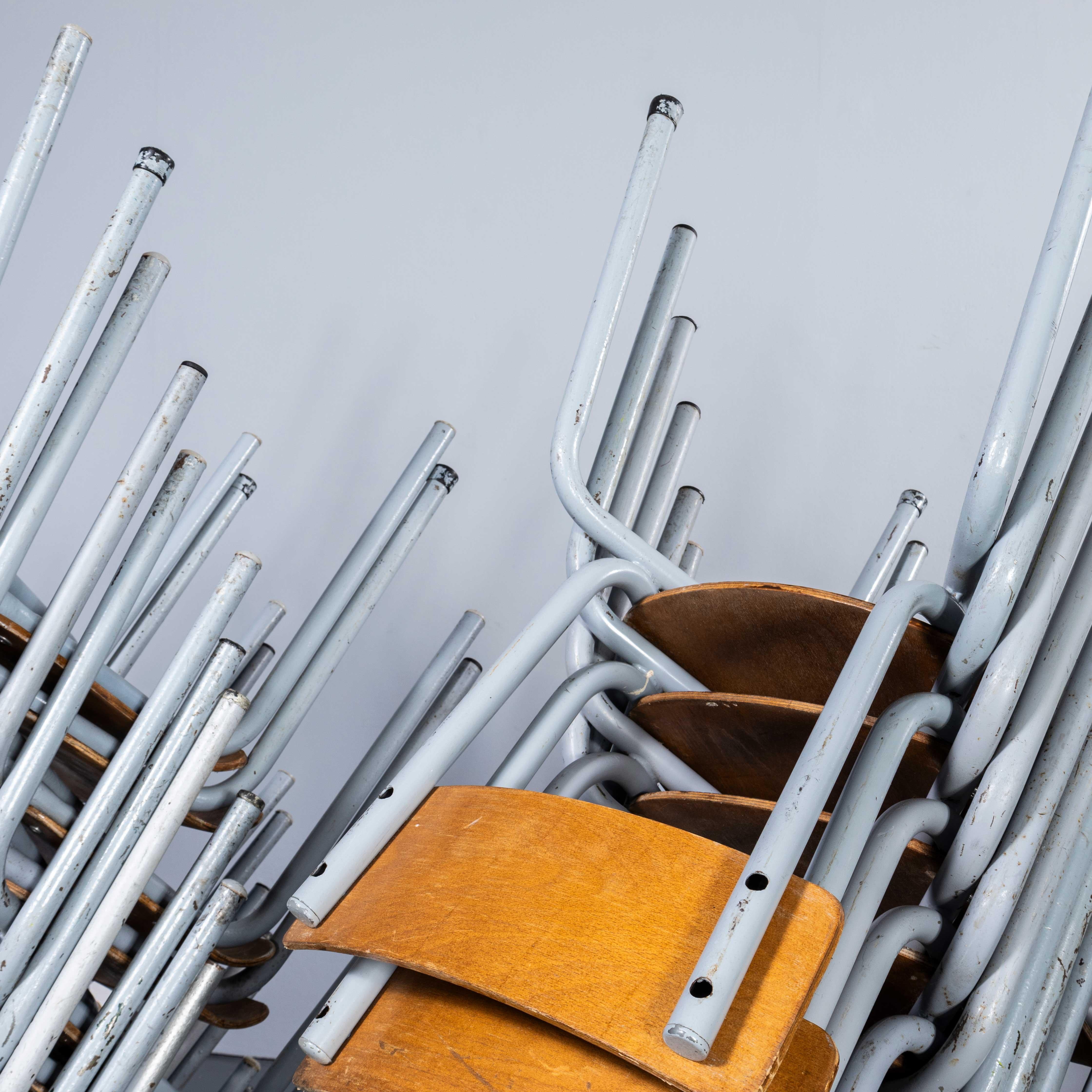 French 1960's Mullca Simple Grey Stacking Dining Chairs - Large Quantity Available For Sale