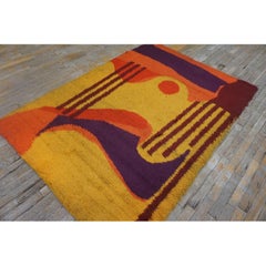 1960s Multi Abstract Modern Vintage Scandinavian Swedish Shag Pile Rya Carpet