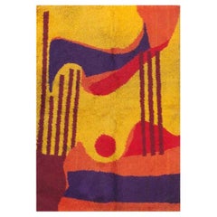 1960s Multi Abstract Modern Vintage Scandinavian Swedish Shag Pile Rya Carpet