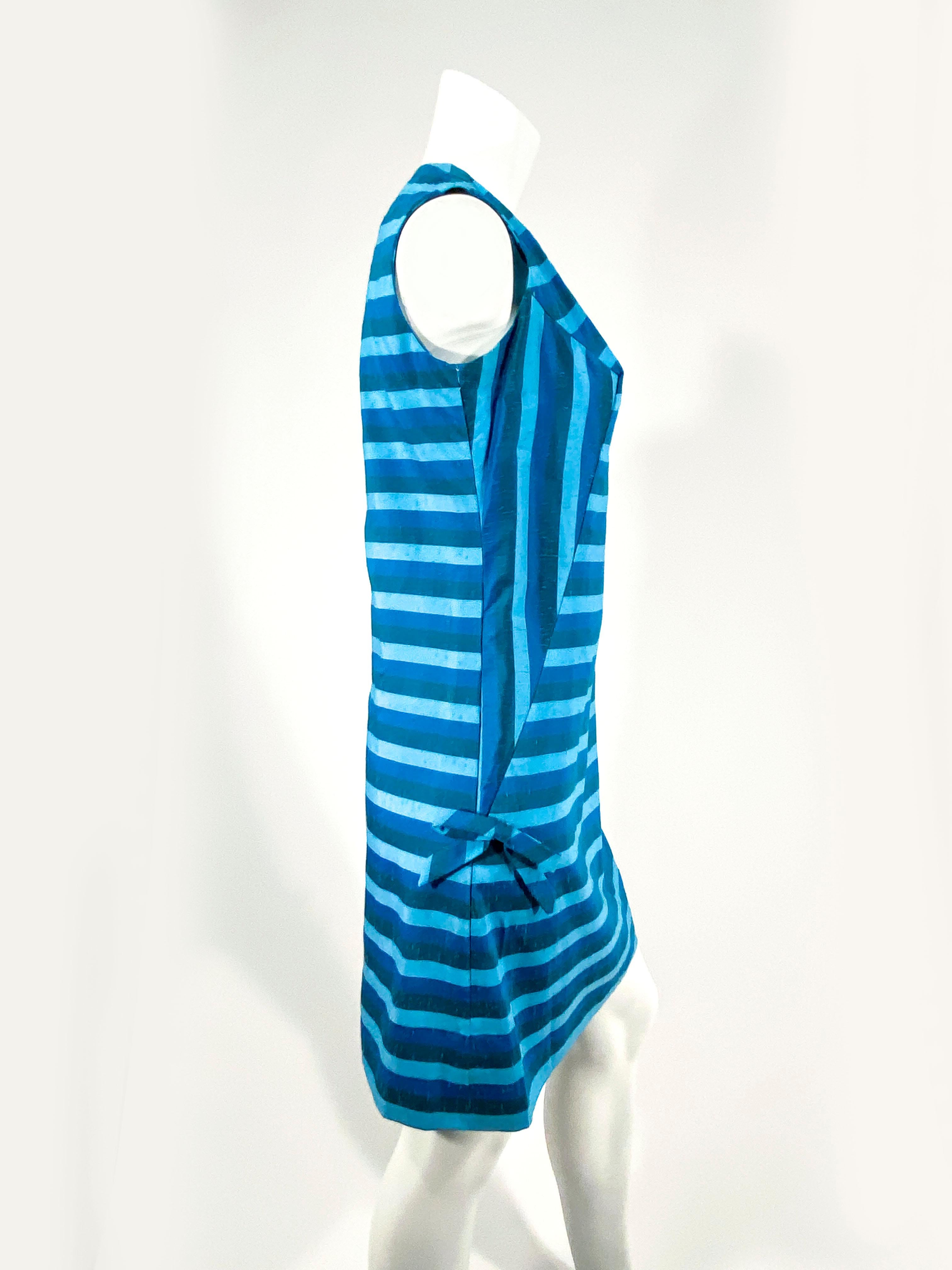 Women's or Men's 1960s Multi-Blue Raw Silk A-line Dress