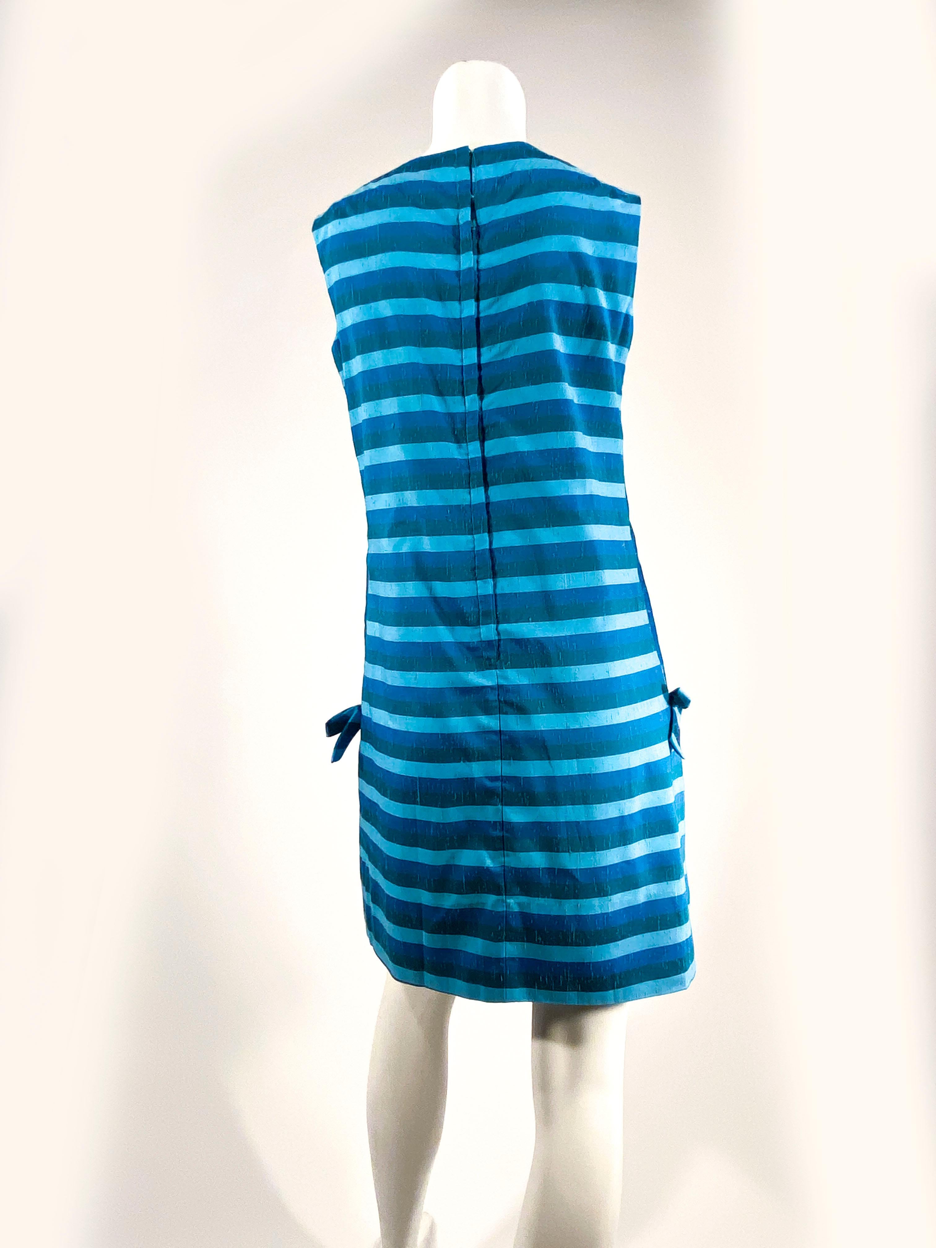 1960s Multi-Blue Raw Silk A-line Dress 1
