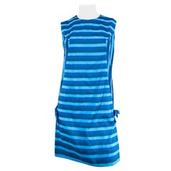 1960s Multi-Blue Raw Silk A-line Dress