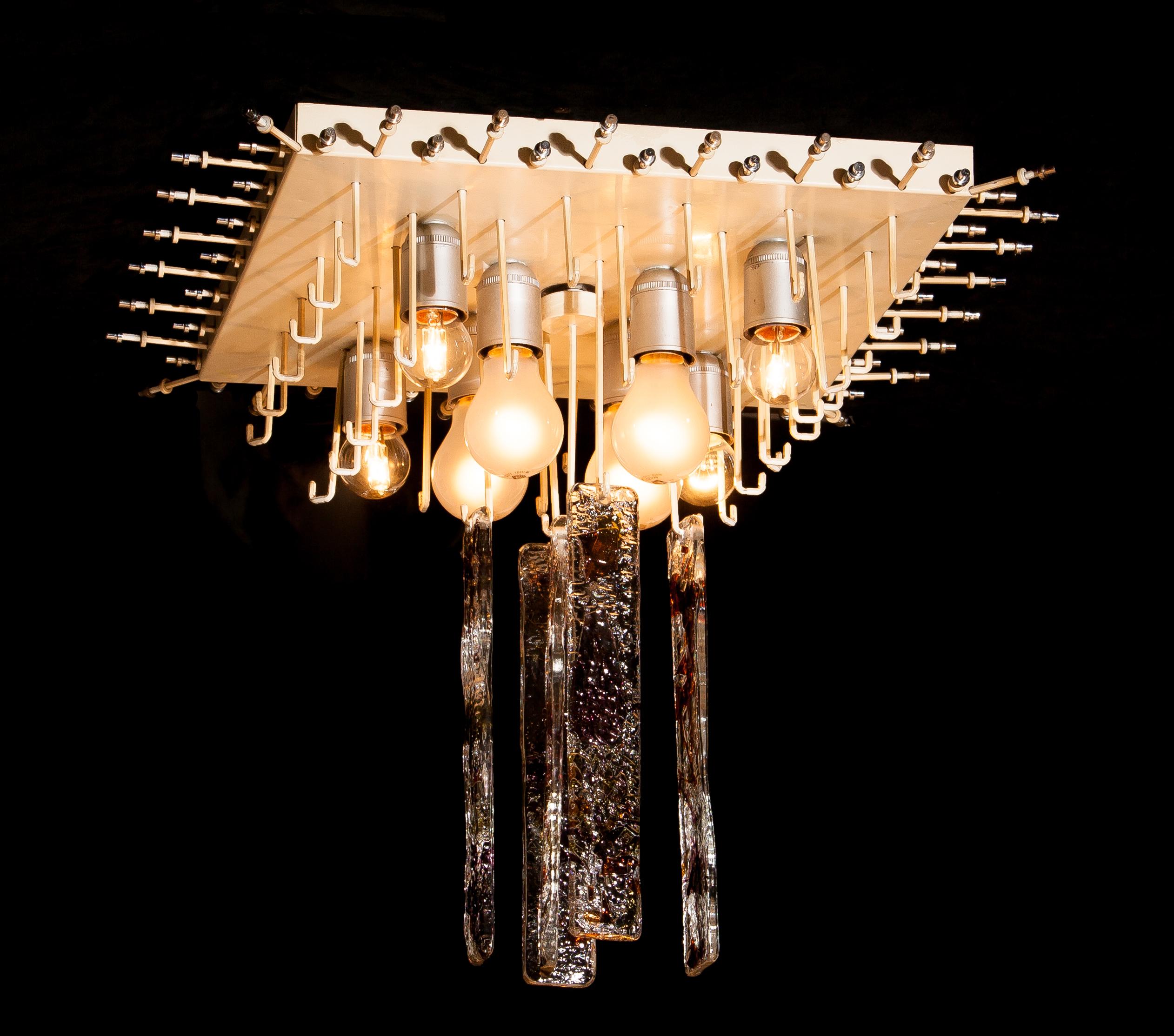 1960s, Multi-Color Italian Squared Venini Murano Crystal Ceiling Lamp by Mazzega 9