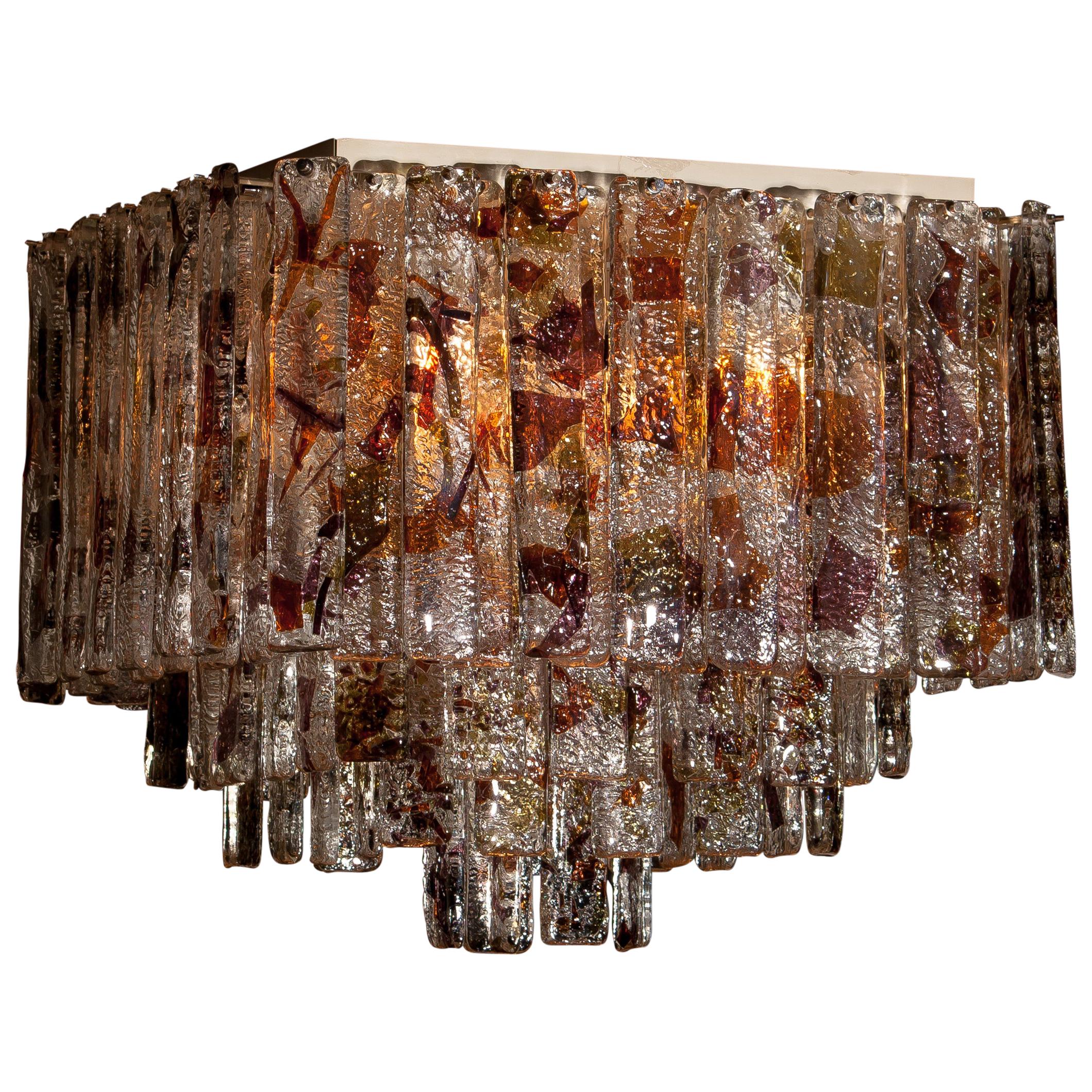 Mid-Century Modern 1960s, Multi-Color Italian Squared Venini Murano Crystal Ceiling Lamp by Mazzega