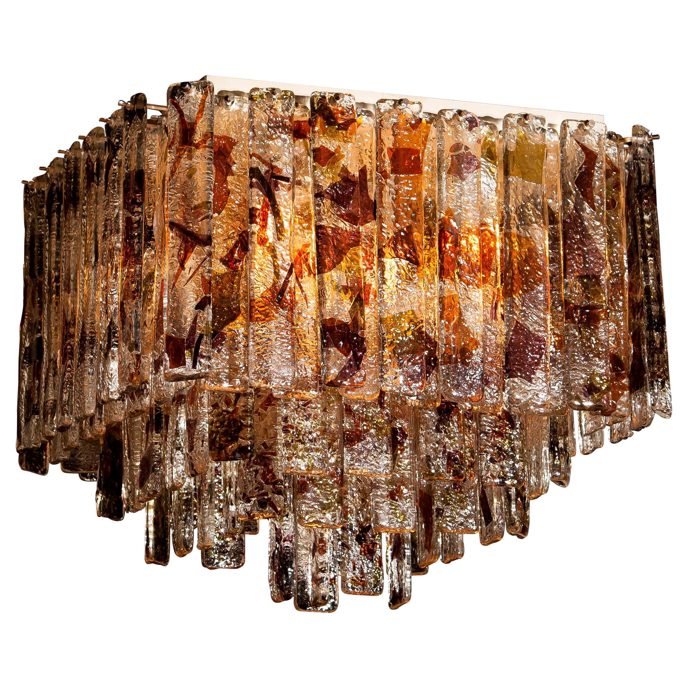 1960s, Multi-Color Italian Squared Venini Murano Crystal Ceiling Lamp by Mazzega In Good Condition In Silvolde, Gelderland