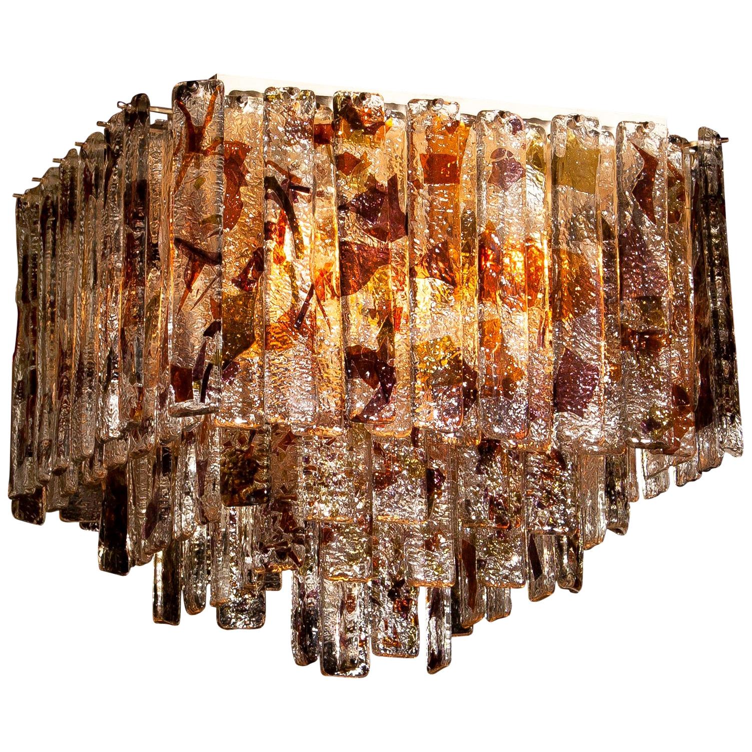 1960s, Multi-Color Italian Squared Venini Murano Crystal Ceiling Lamp by Mazzega In Good Condition In Silvolde, Gelderland