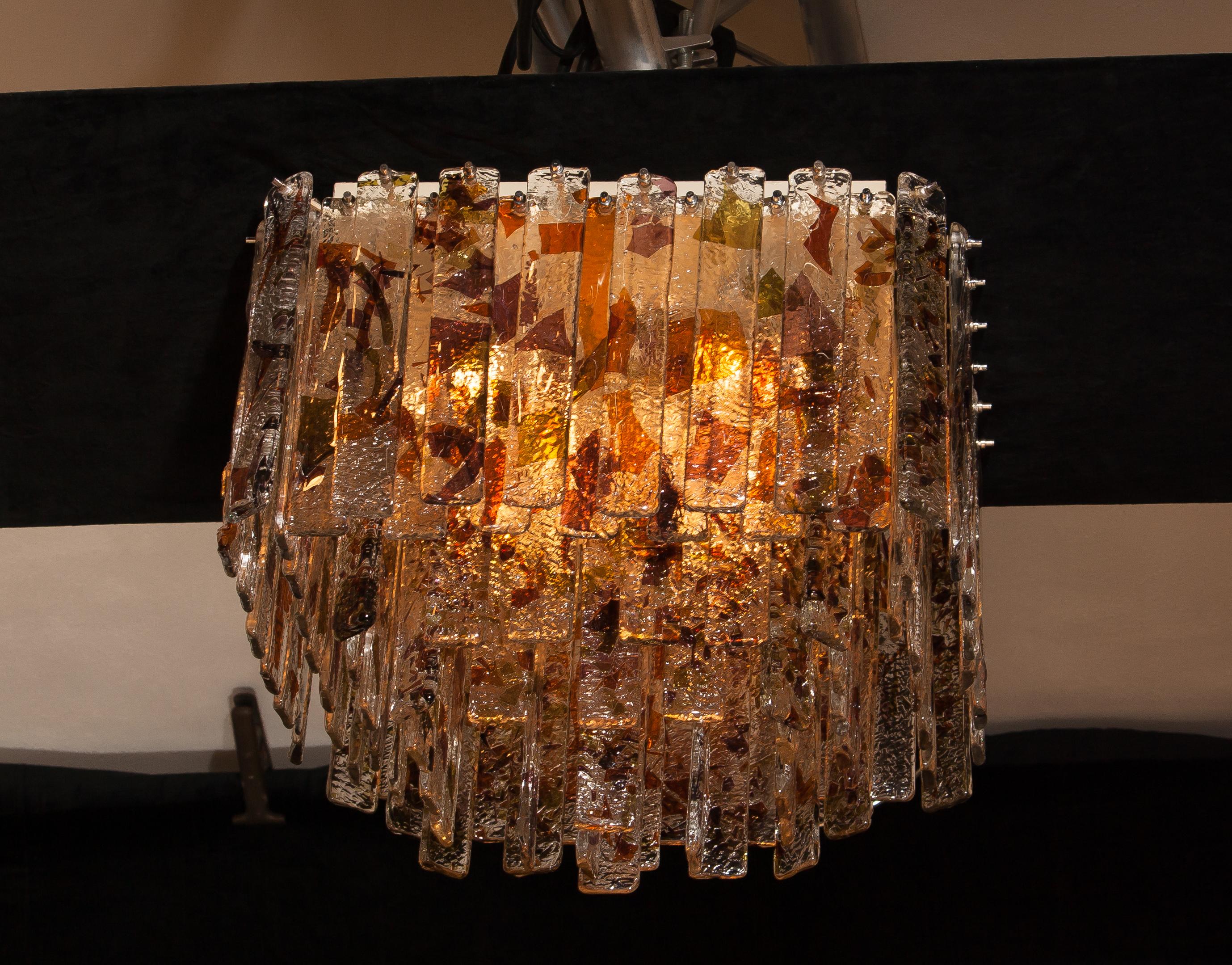 1960s, Multi-Color Italian Squared Venini Murano Crystal Ceiling Lamp by Mazzega In Good Condition In Silvolde, Gelderland