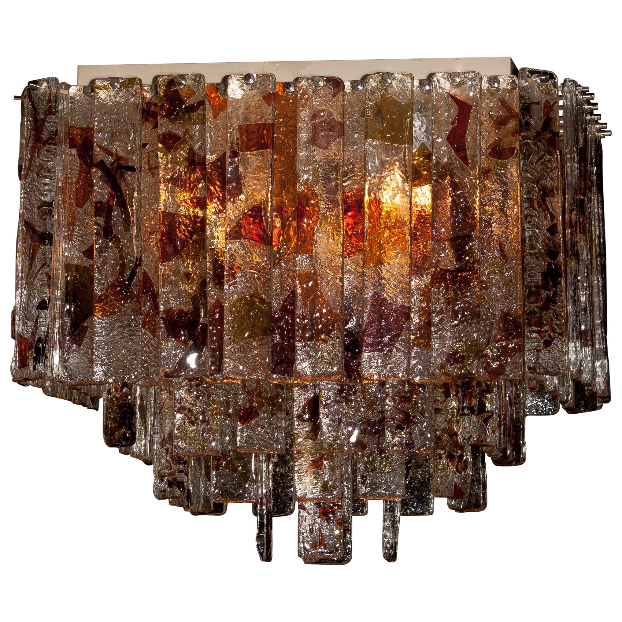 Mid-20th Century 1960s, Multi-Color Italian Squared Venini Murano Crystal Ceiling Lamp by Mazzega