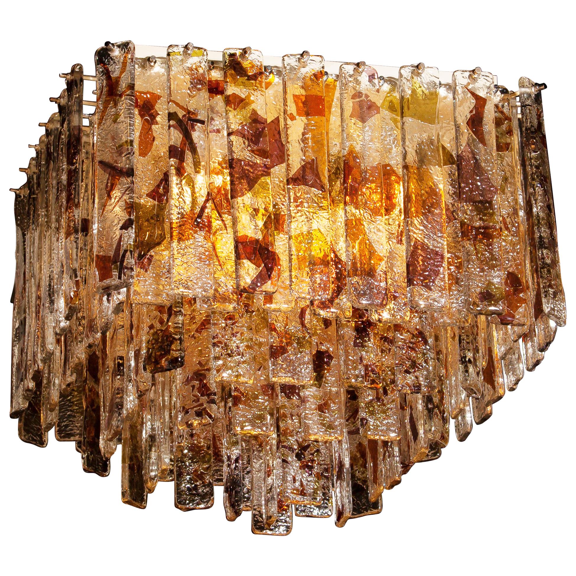 Metal 1960s, Multi-Color Italian Squared Venini Murano Crystal Ceiling Lamp by Mazzega