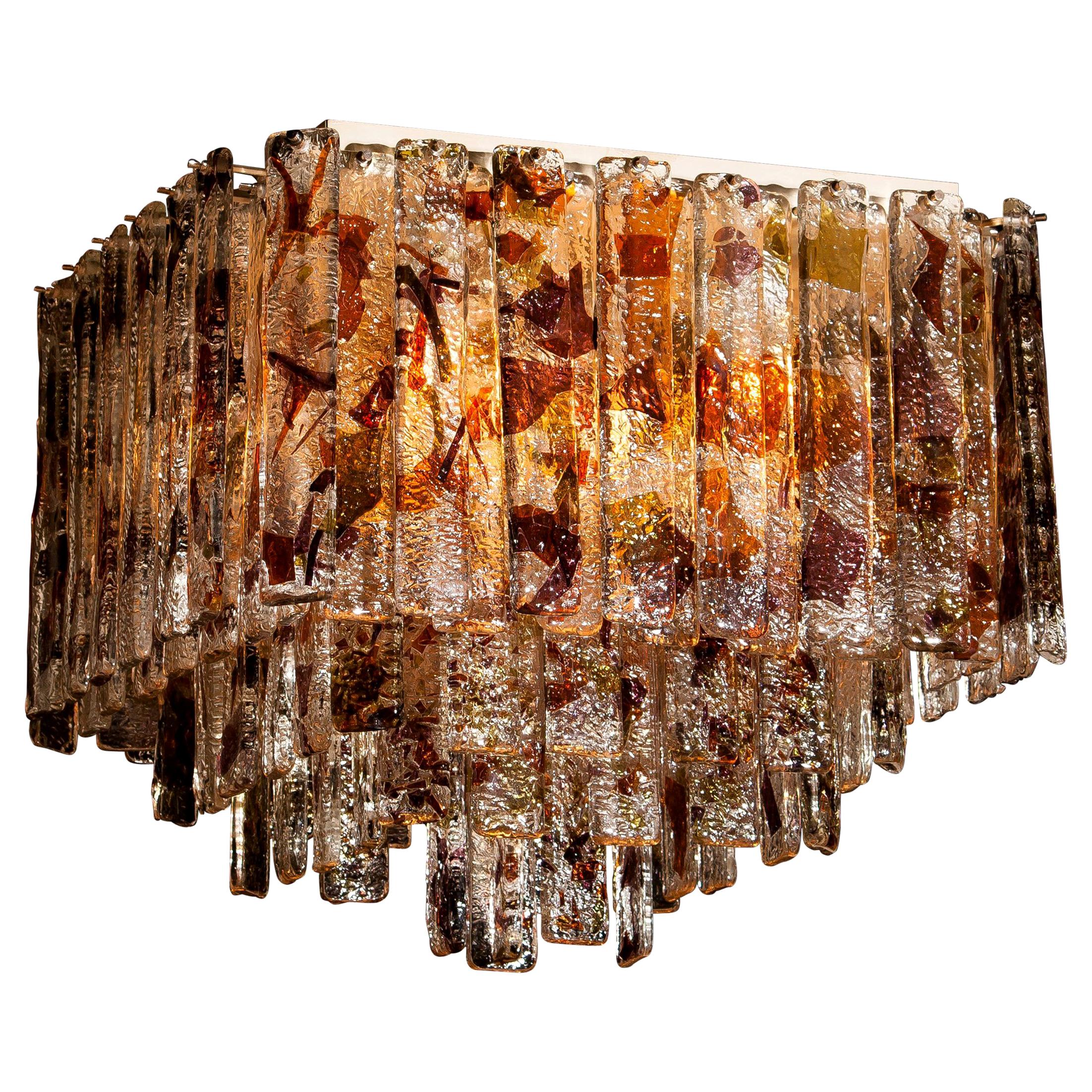 1960s, Multi-Color Italian Squared Venini Murano Crystal Ceiling Lamp by Mazzega 1