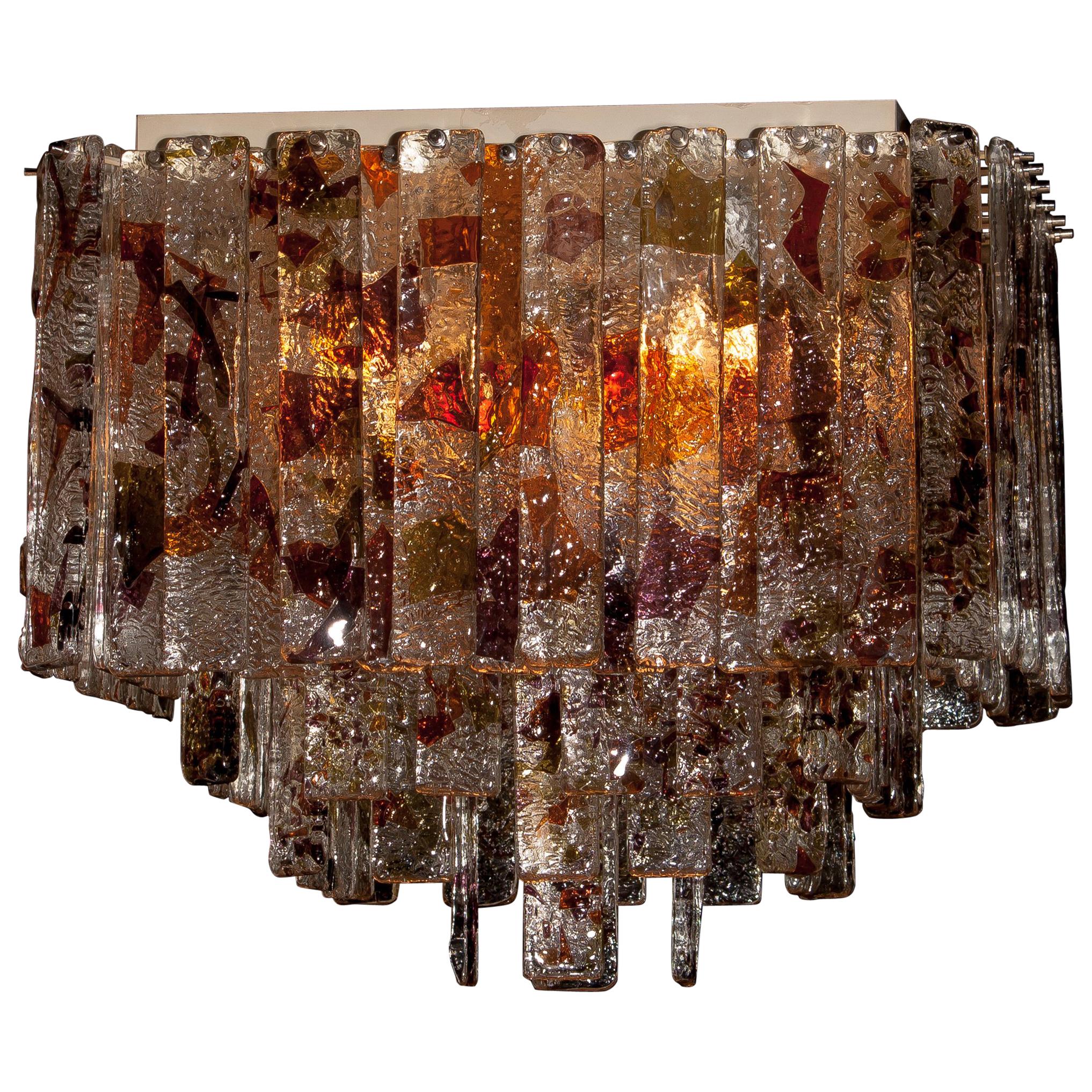 1960s, Multi-Color Italian Squared Venini Murano Crystal Ceiling Lamp by Mazzega 2