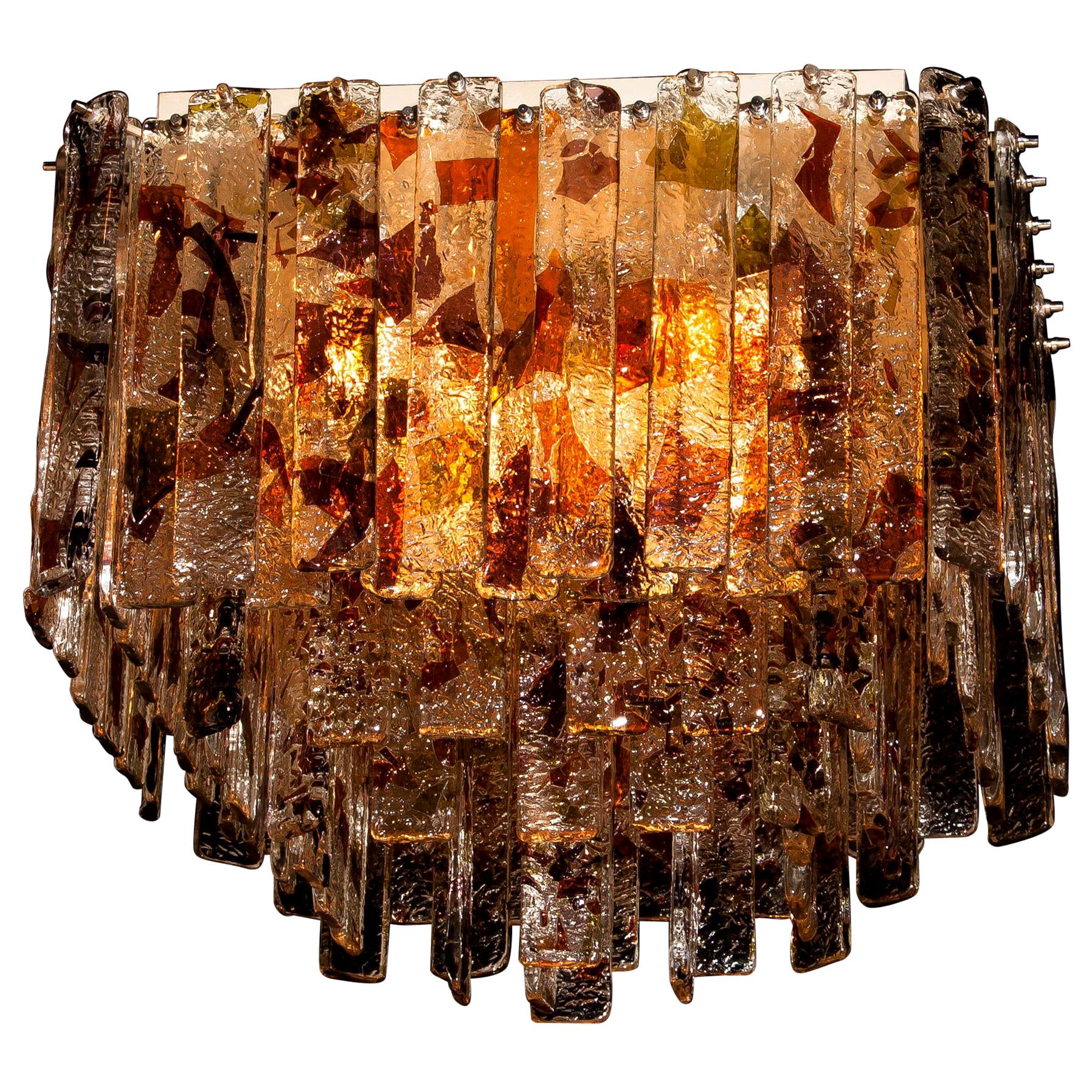 1960s, Multi-Color Italian Squared Venini Murano Crystal Ceiling Lamp by Mazzega