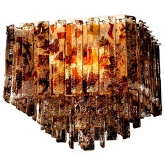1960s, Multi-Color Italian Squared Venini Murano Crystal Ceiling Lamp by Mazzega