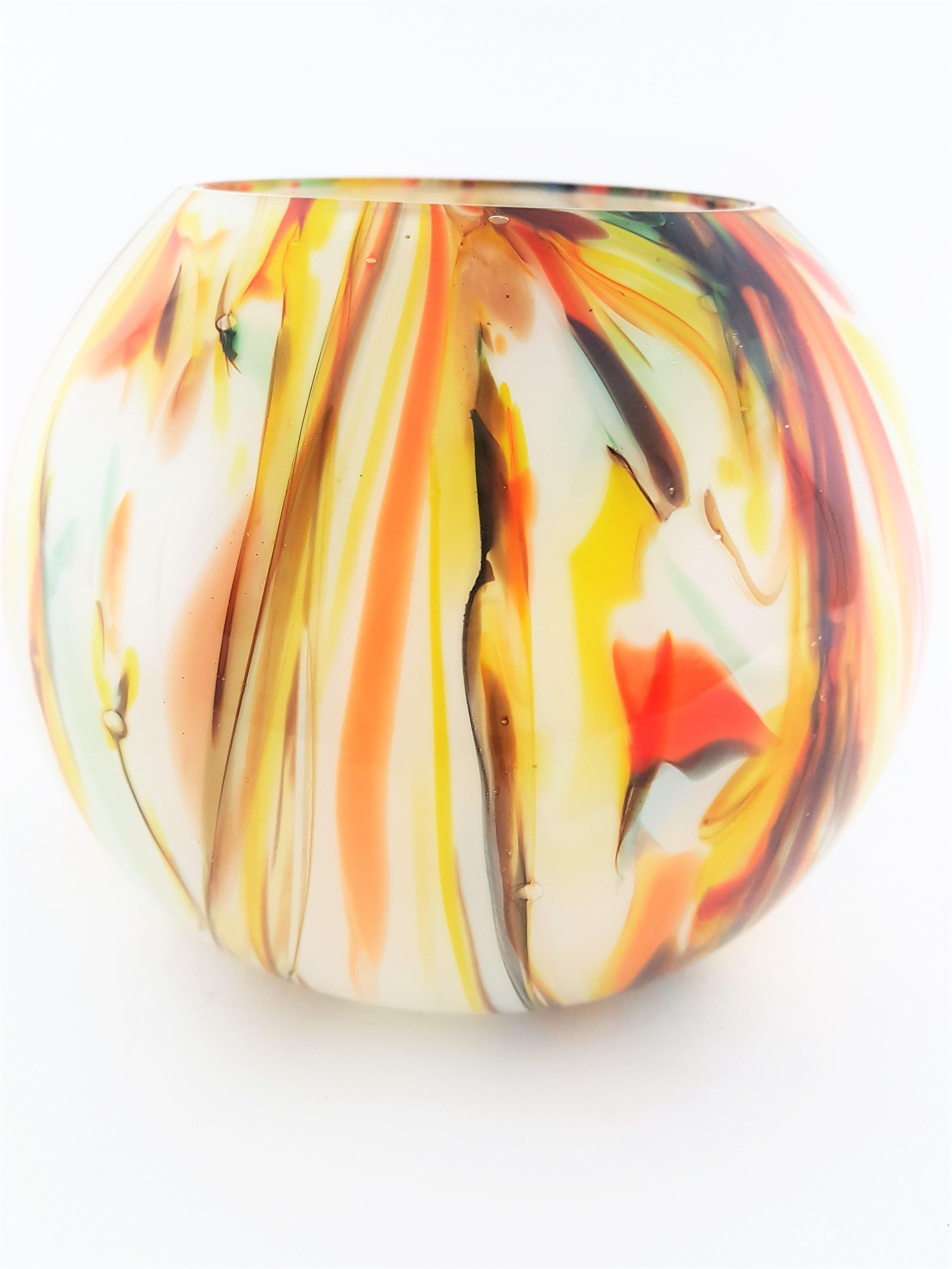 1960s Multi-Color Latticino Murano Glass Globe Vase 3