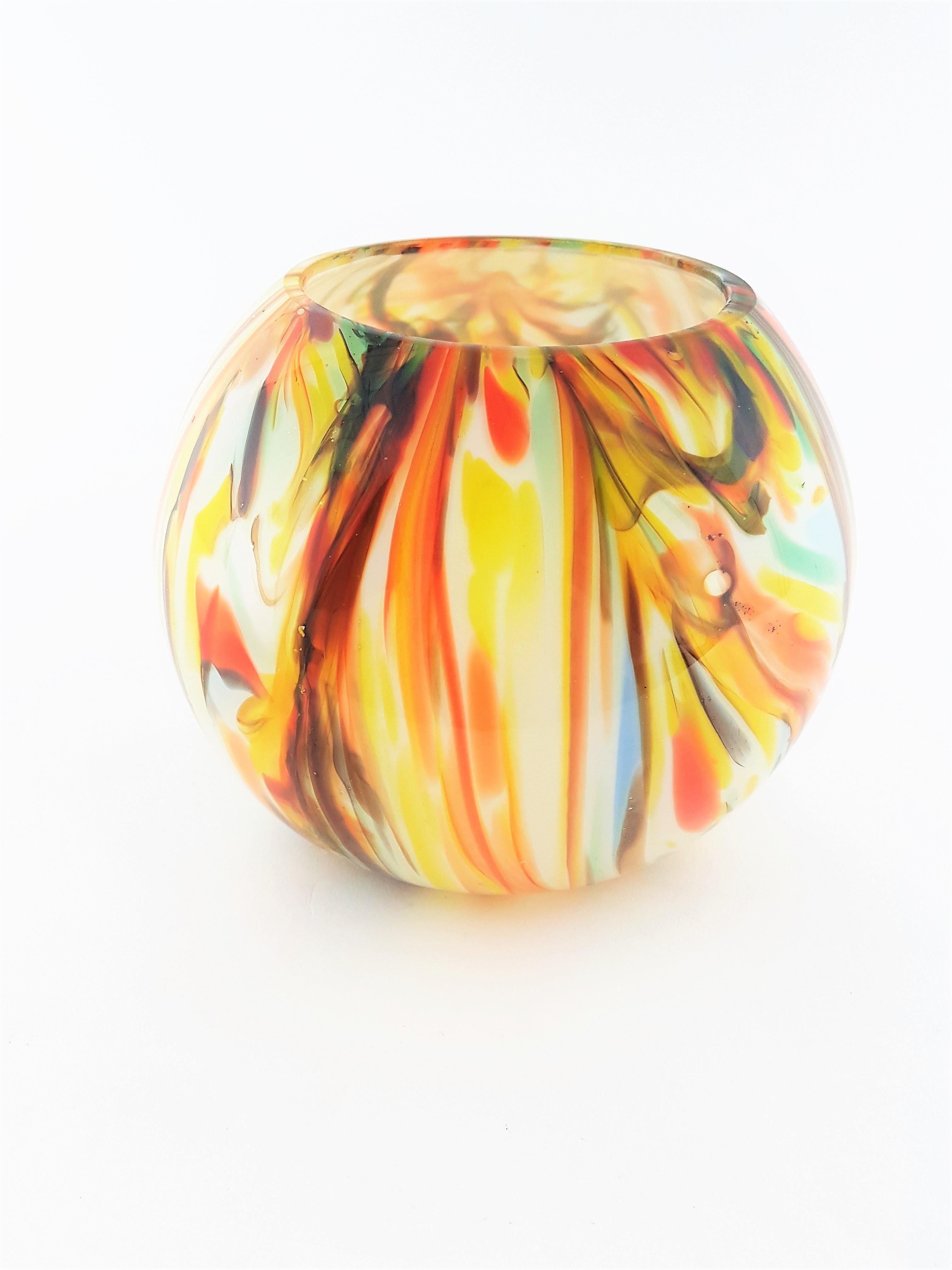 1960s Multi-Color Latticino Murano Glass Globe Vase 4