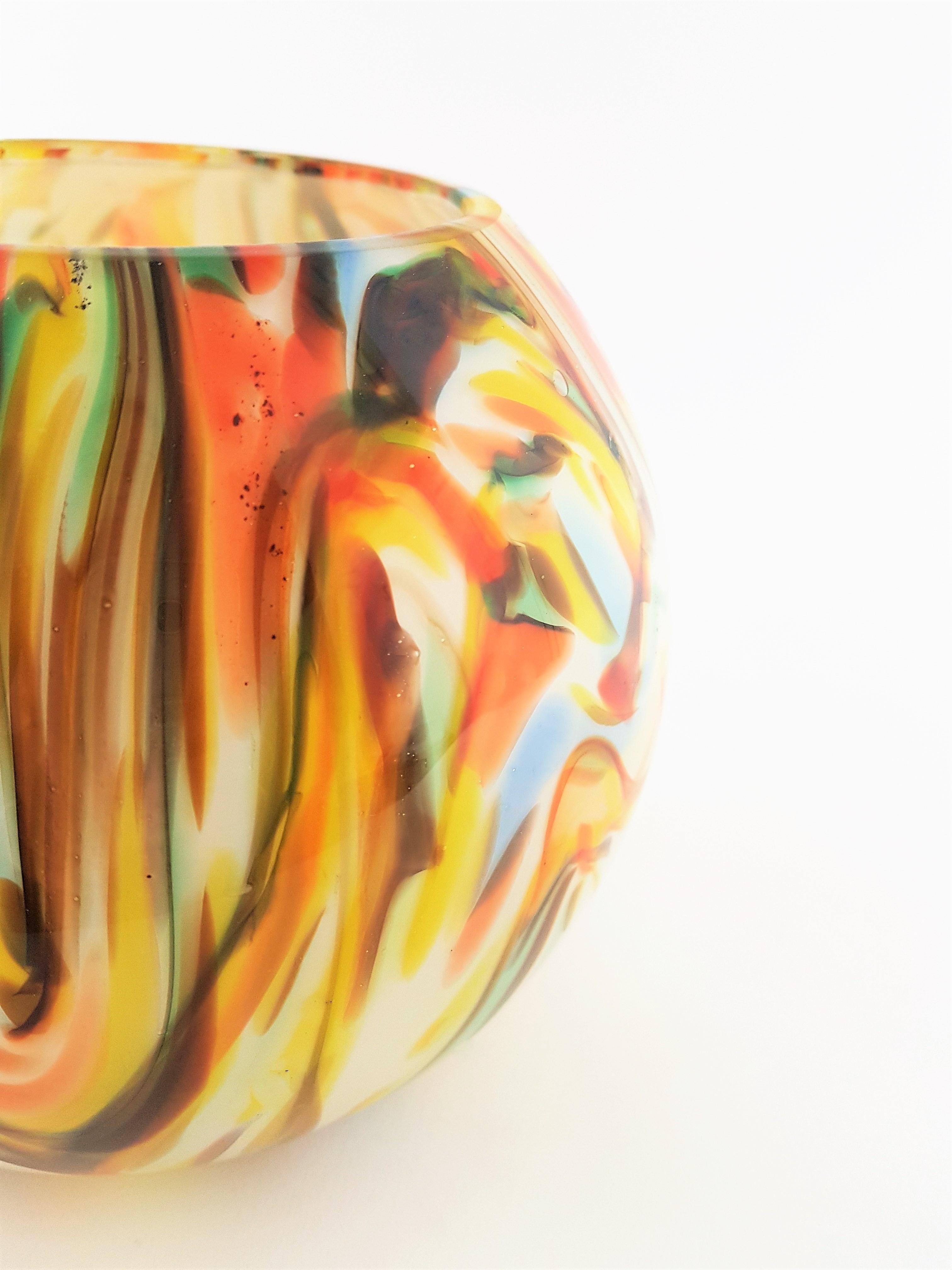 1960s Multi-Color Latticino Murano Glass Globe Vase 6