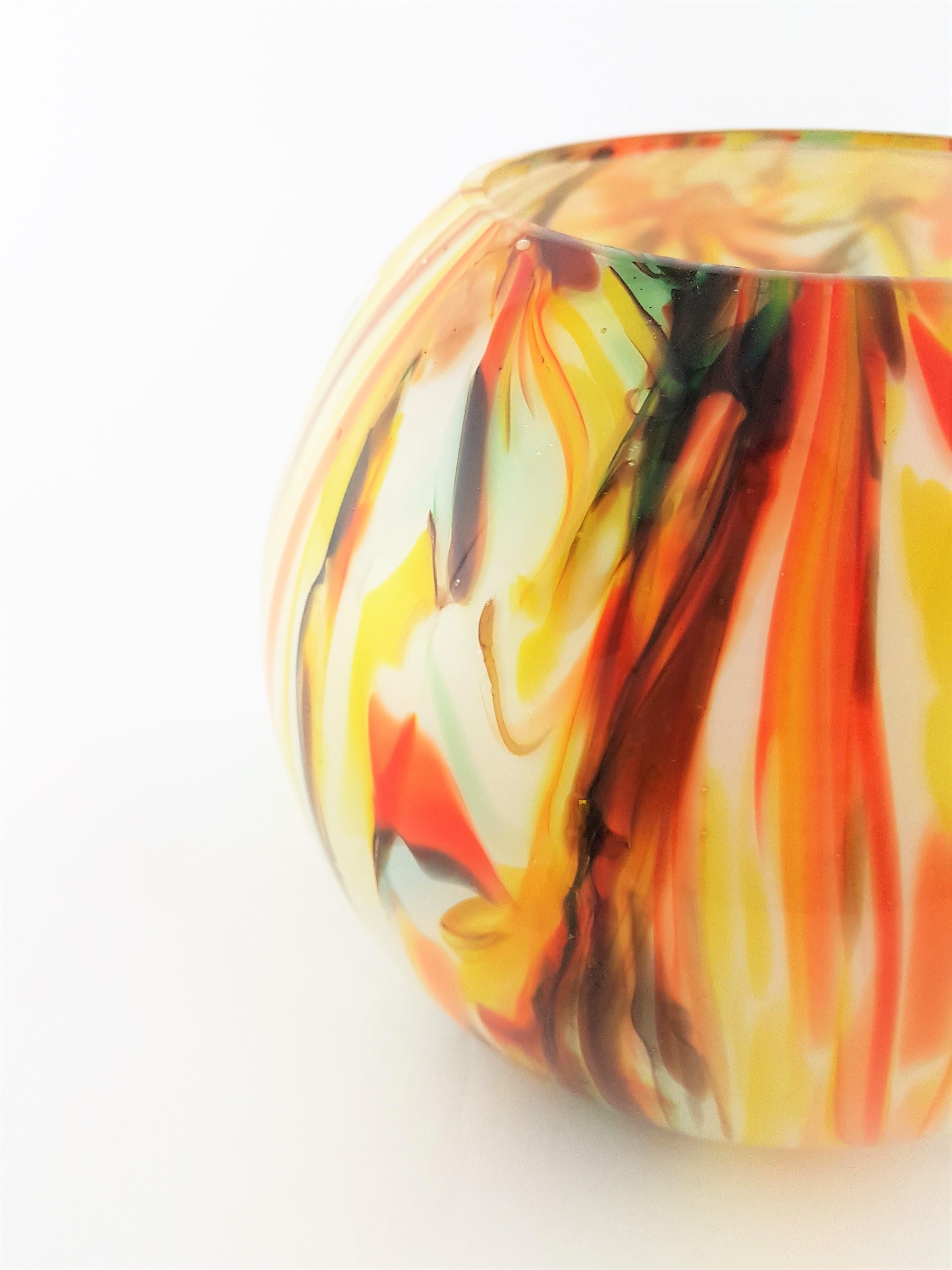 1960s Multi-Color Latticino Murano Glass Globe Vase 7