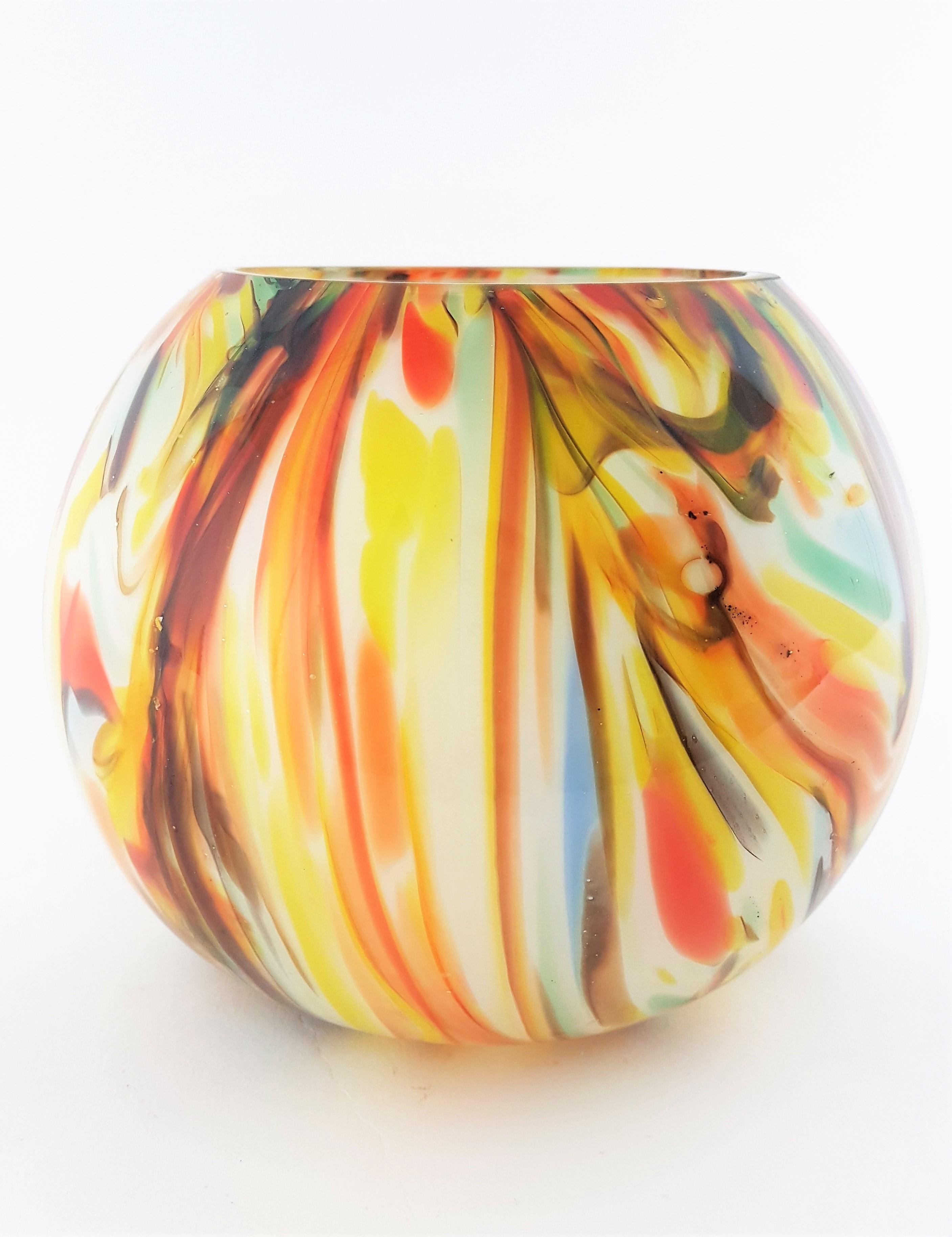 Mid-Century Modern 1960s Multi-Color Latticino Murano Glass Globe Vase