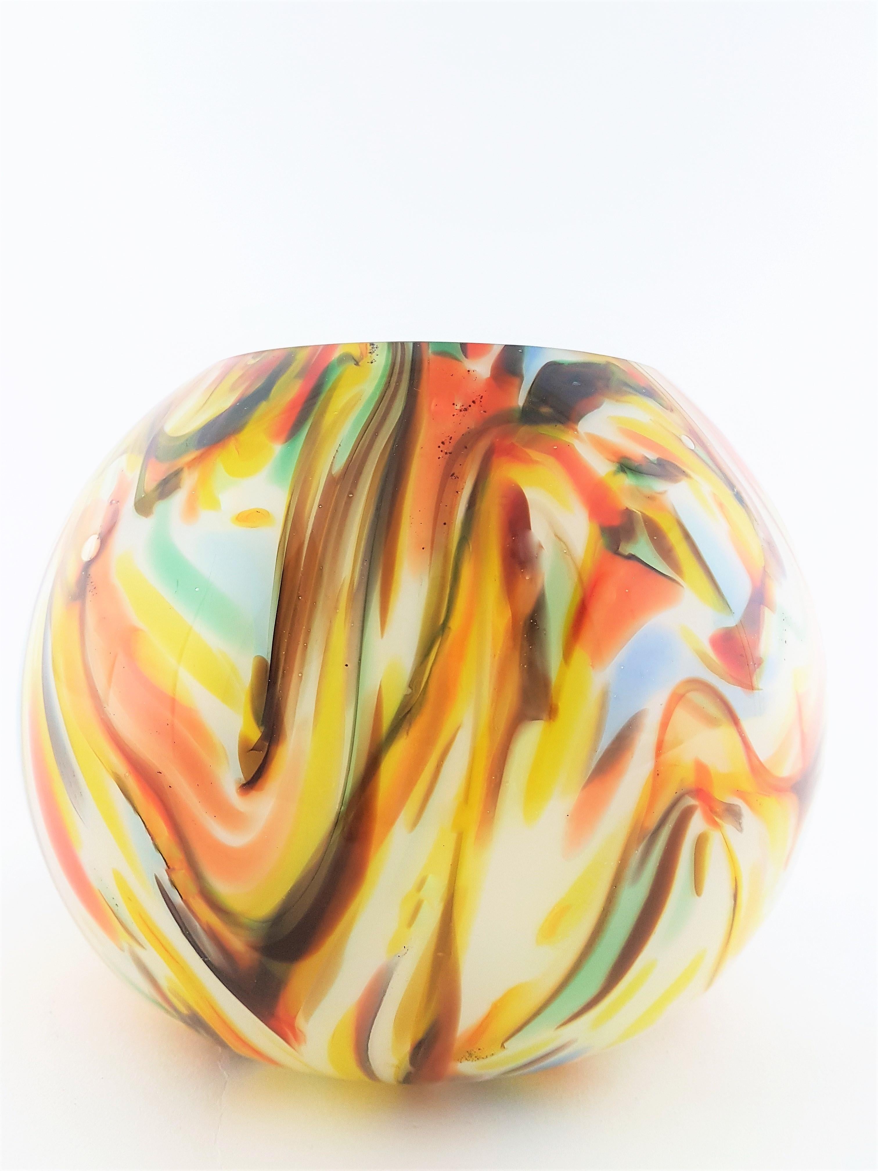 Italian 1960s Multi-Color Latticino Murano Glass Globe Vase