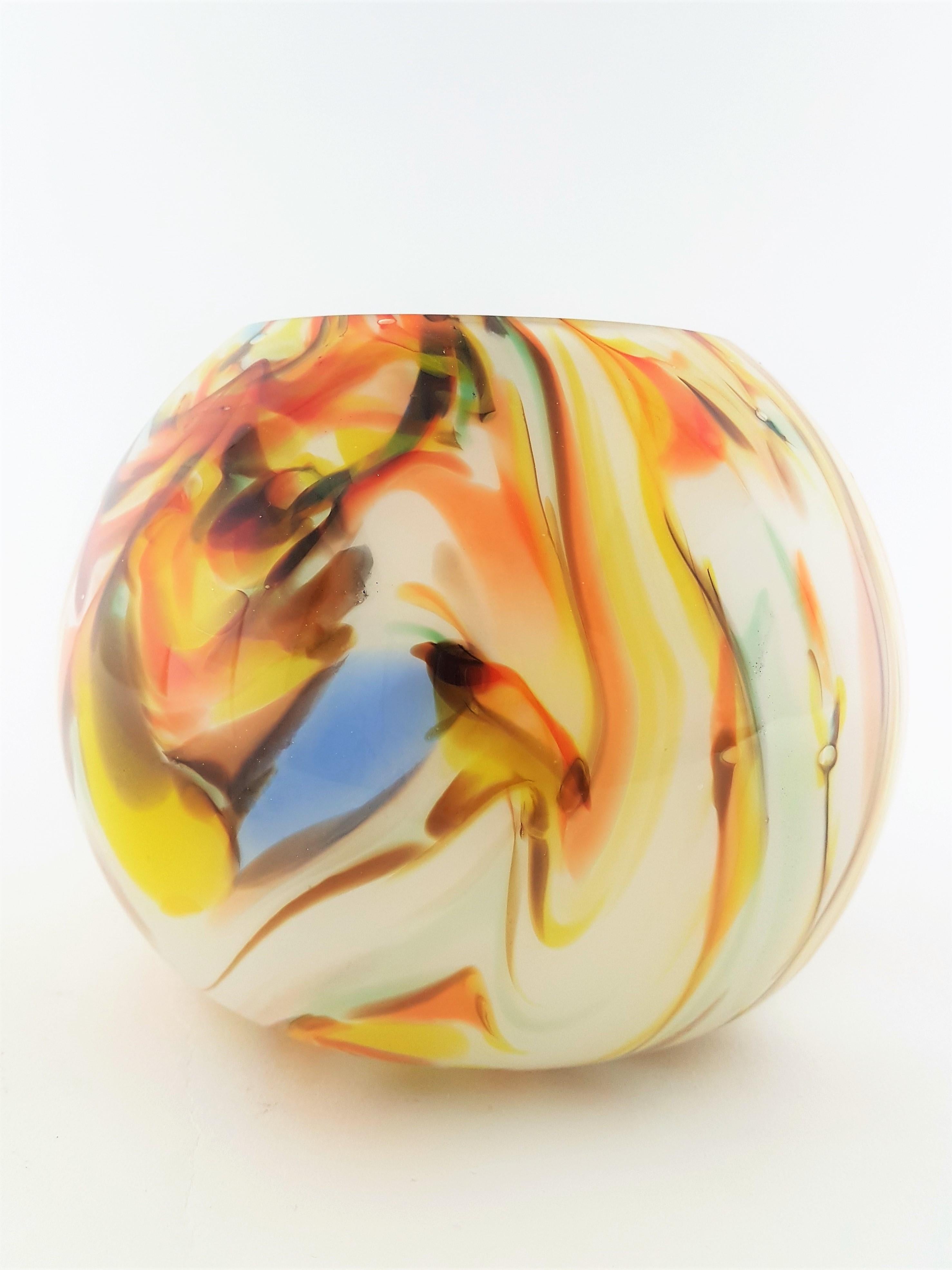 20th Century 1960s Multi-Color Latticino Murano Glass Globe Vase