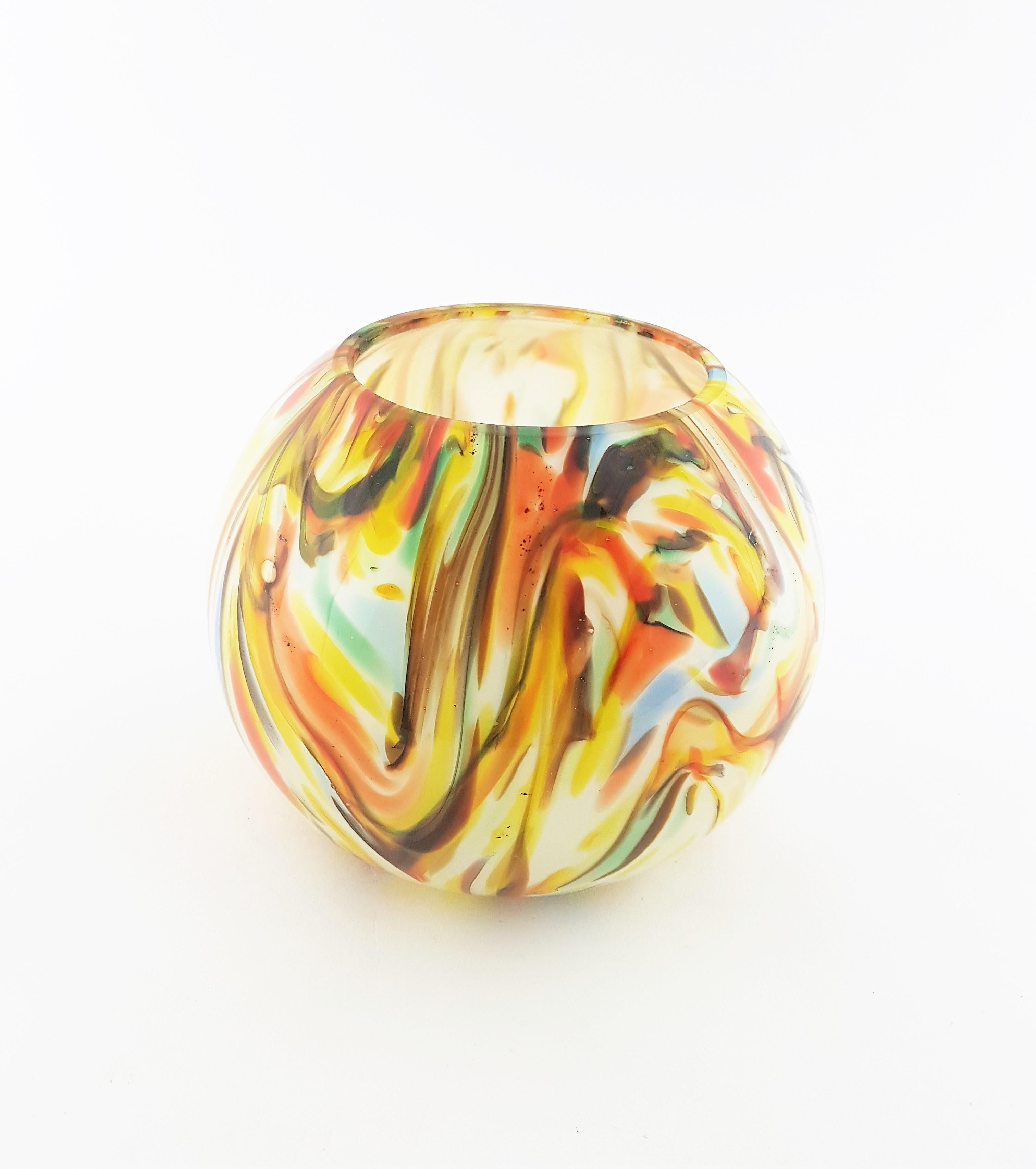 Art Glass 1960s Multi-Color Latticino Murano Glass Globe Vase