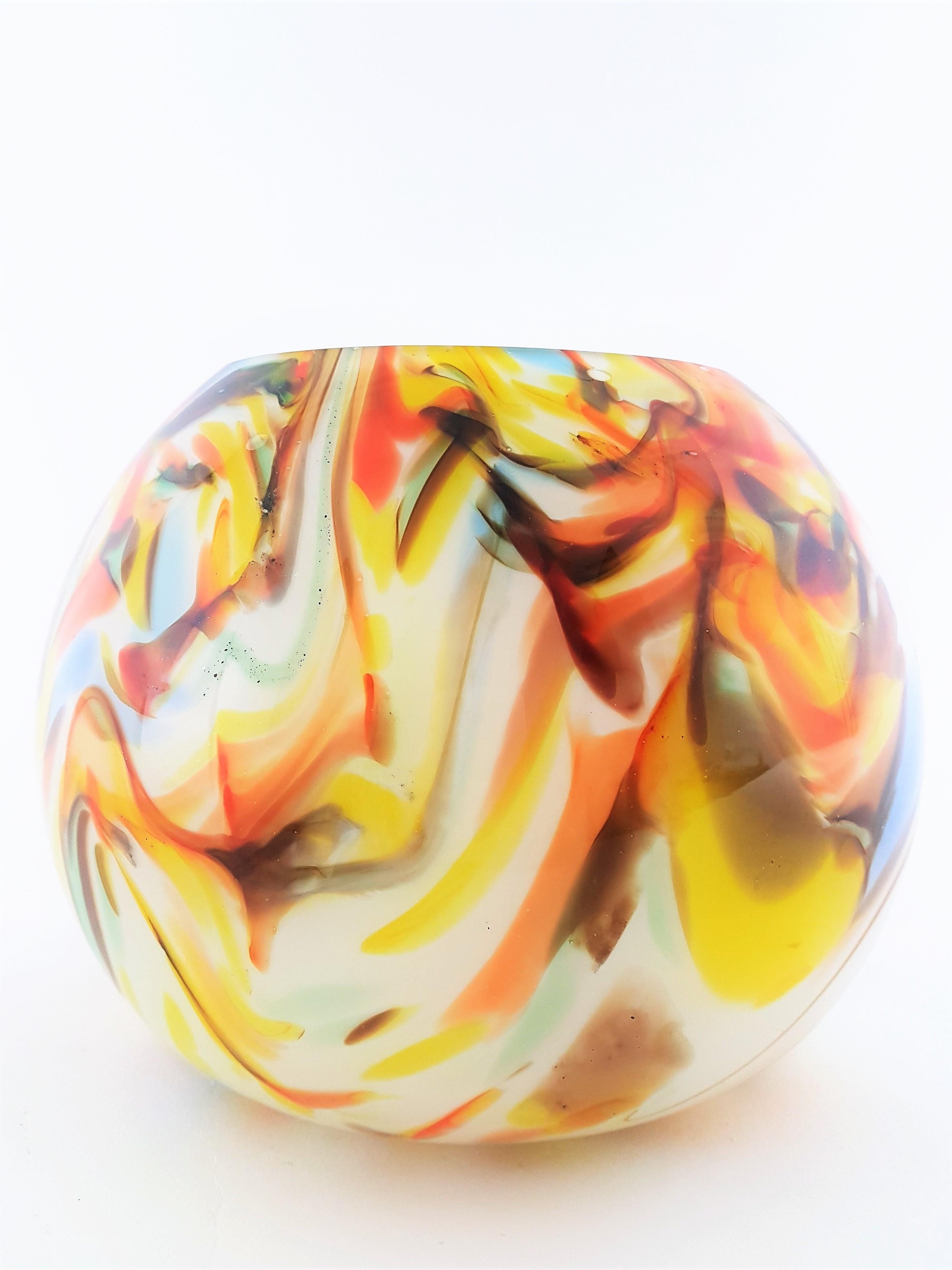 1960s Multi-Color Latticino Murano Glass Globe Vase 1