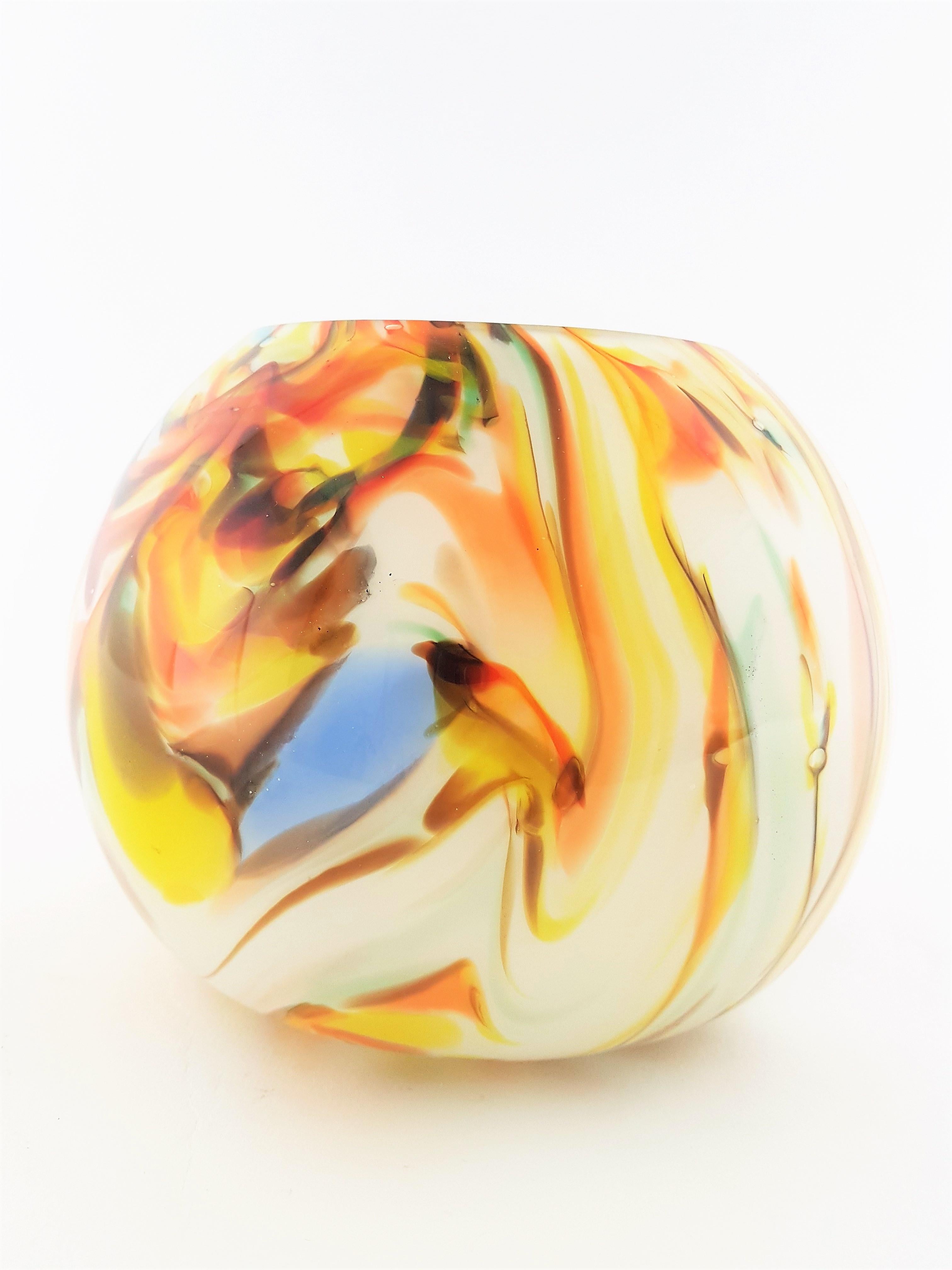 1960s Multi-Color Latticino Murano Glass Globe Vase 2