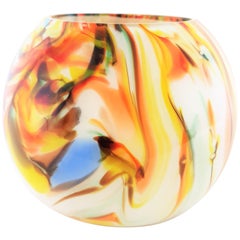 1960s Multi-Color Latticino Murano Glass Globe Vase