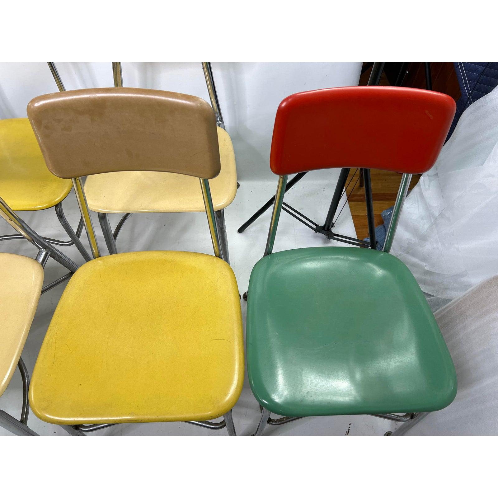 Mid-Century Modern 1960s Multi Colored Heywood Wakefield School Chairs, Set of 13