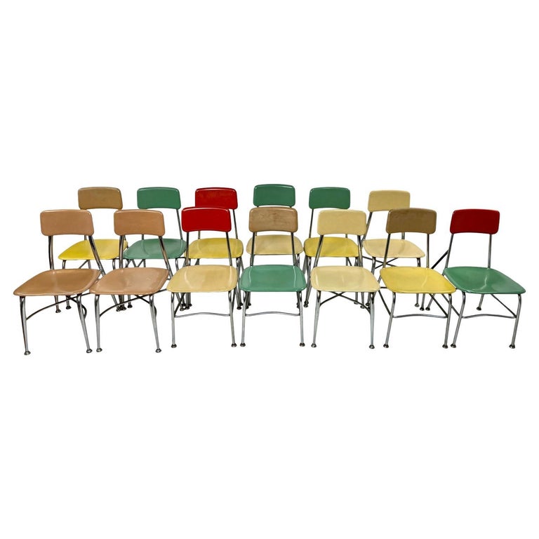 1960s Multi Colored Heywood Wakefield School Chairs, Set of 13 For Sale
