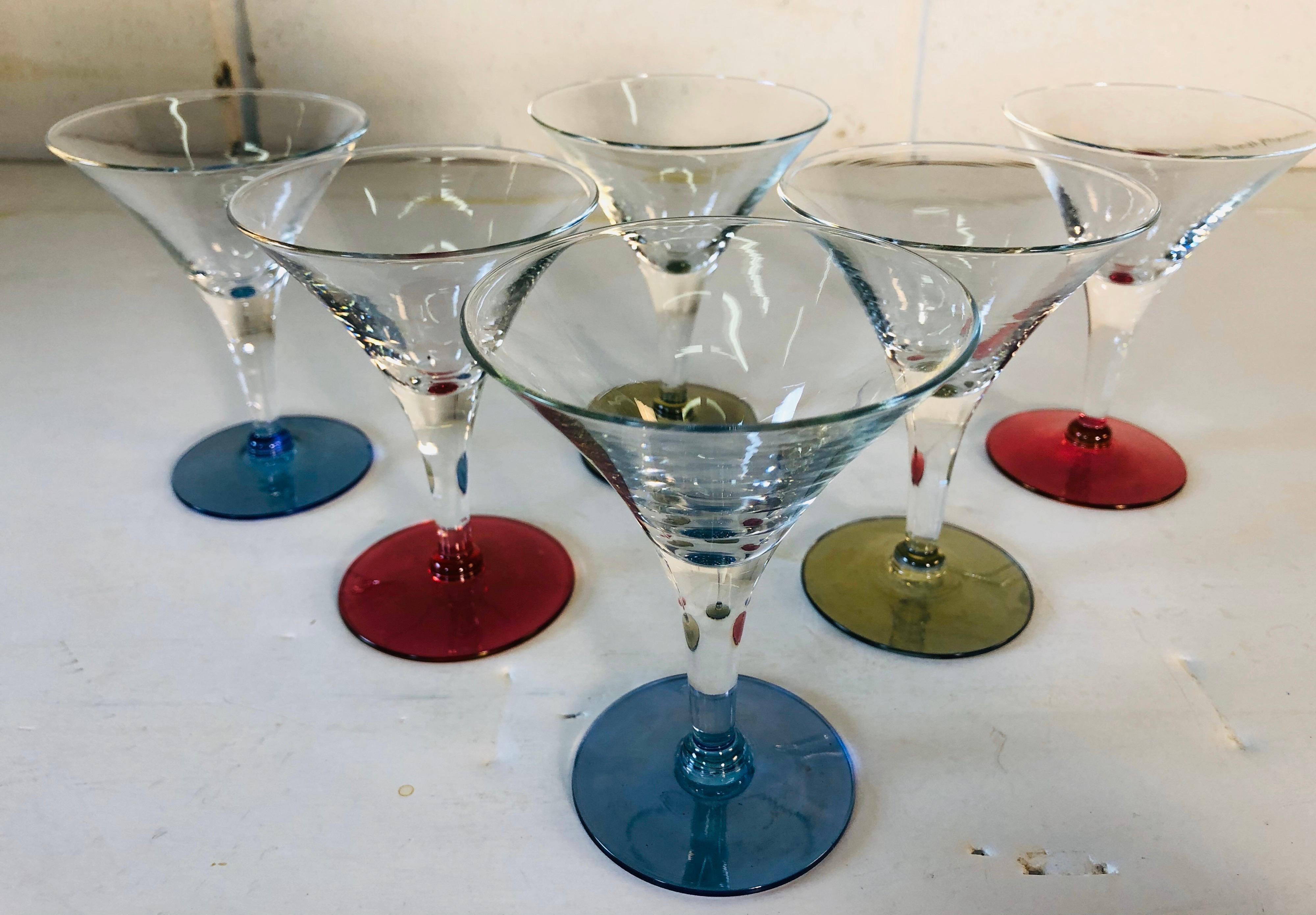 Mid-Century Modern 1960s Multicolored Small Martini Stems, Set of 6