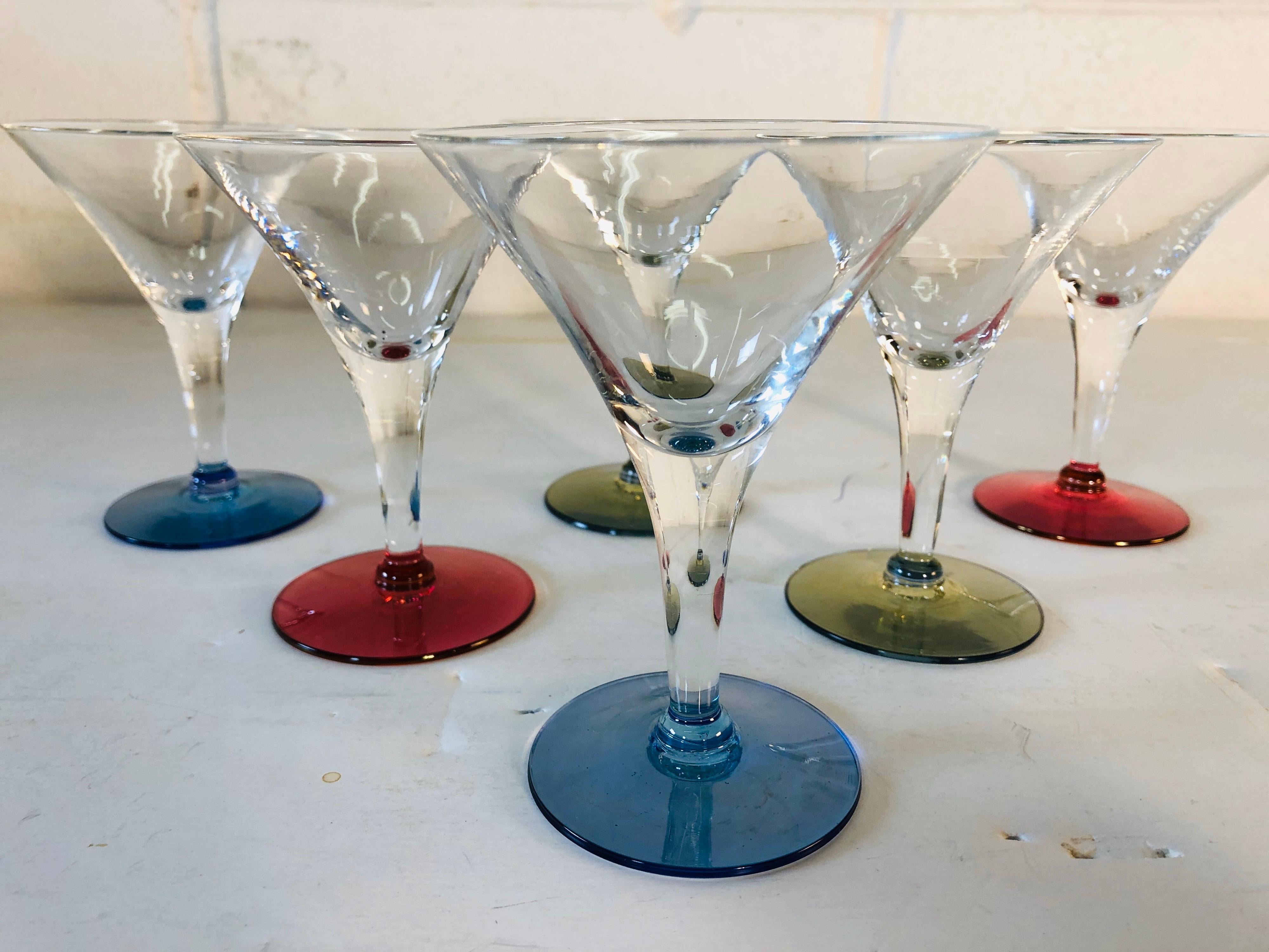 American 1960s Multicolored Small Martini Stems, Set of 6