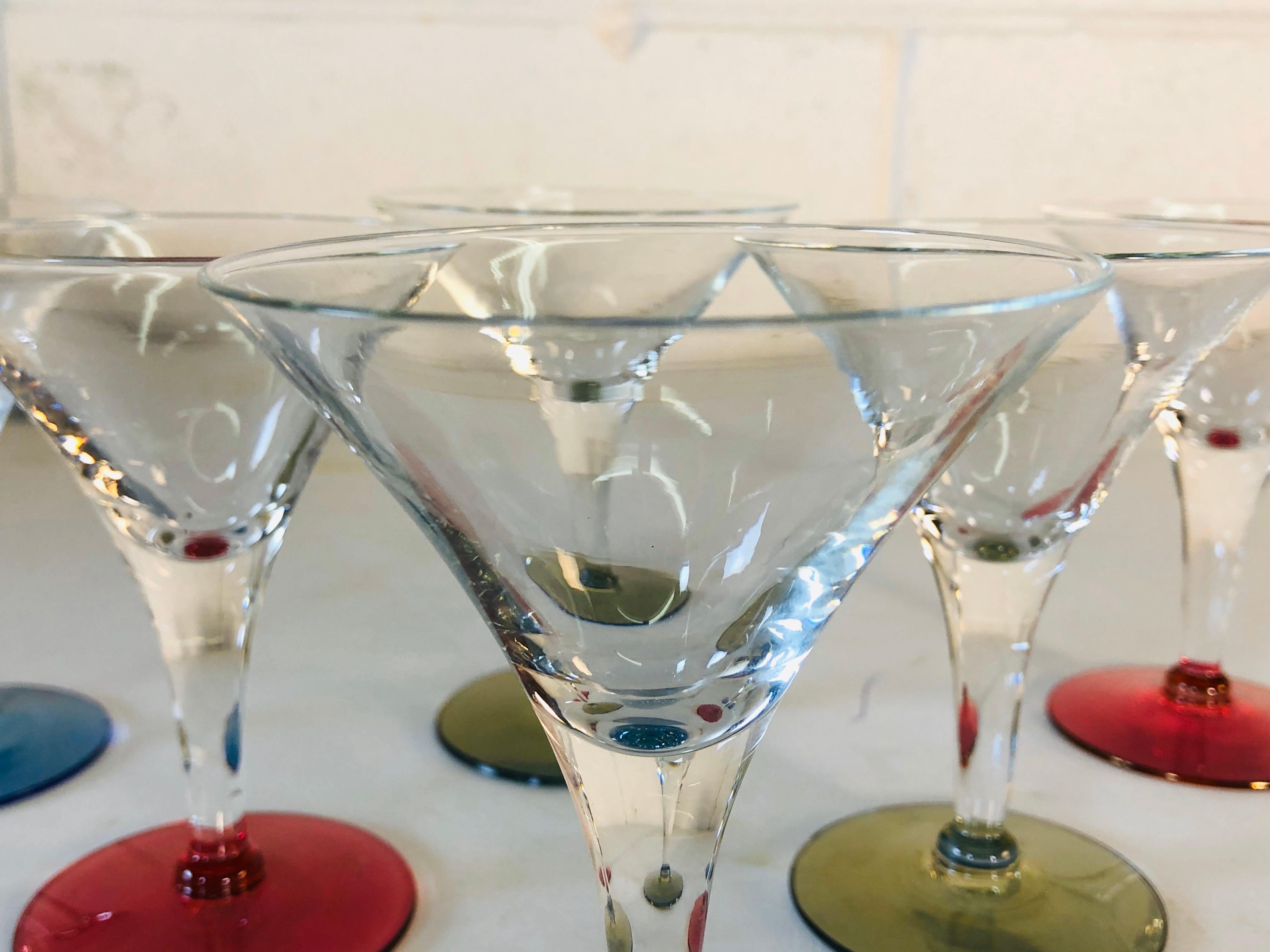Glass 1960s Multicolored Small Martini Stems, Set of 6