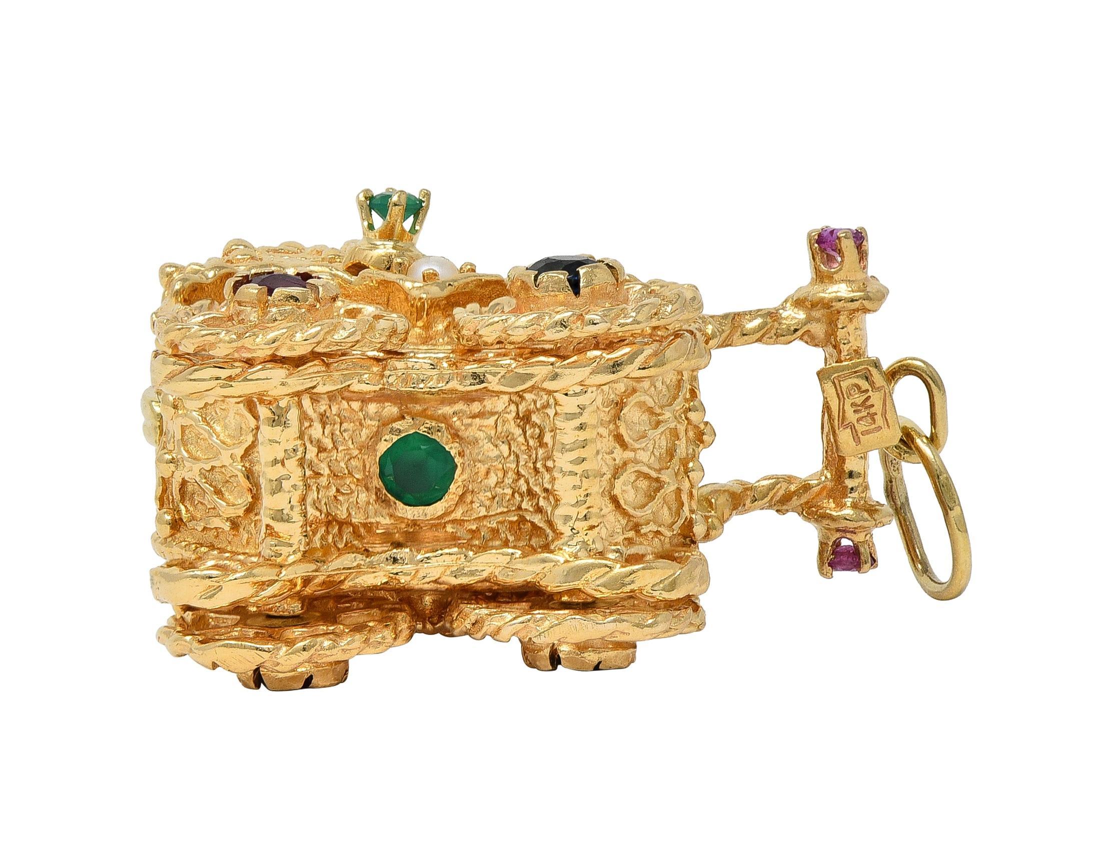 1960's Multi-Gem 14 Karat Yellow Gold Vintage Baby Carriage Charm For Sale 2