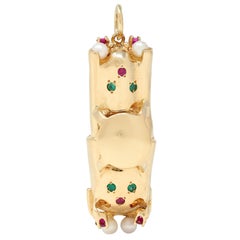 1960's Multi-Gem 14 Karat Yellow Gold Vintage Car Pendant Charm