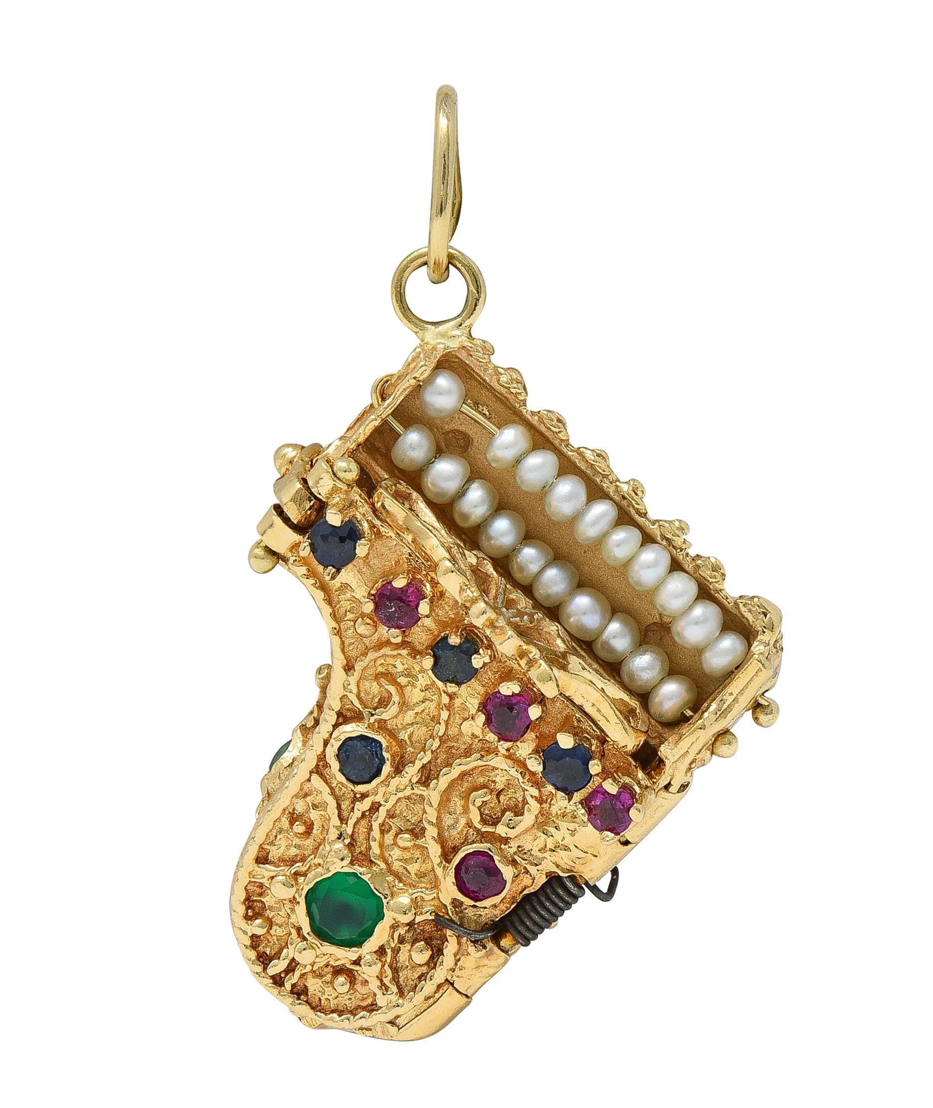 Modern 1960's Multi-Gem 14 Karat Yellow Gold Vintage Piano Pendant Charm For Sale