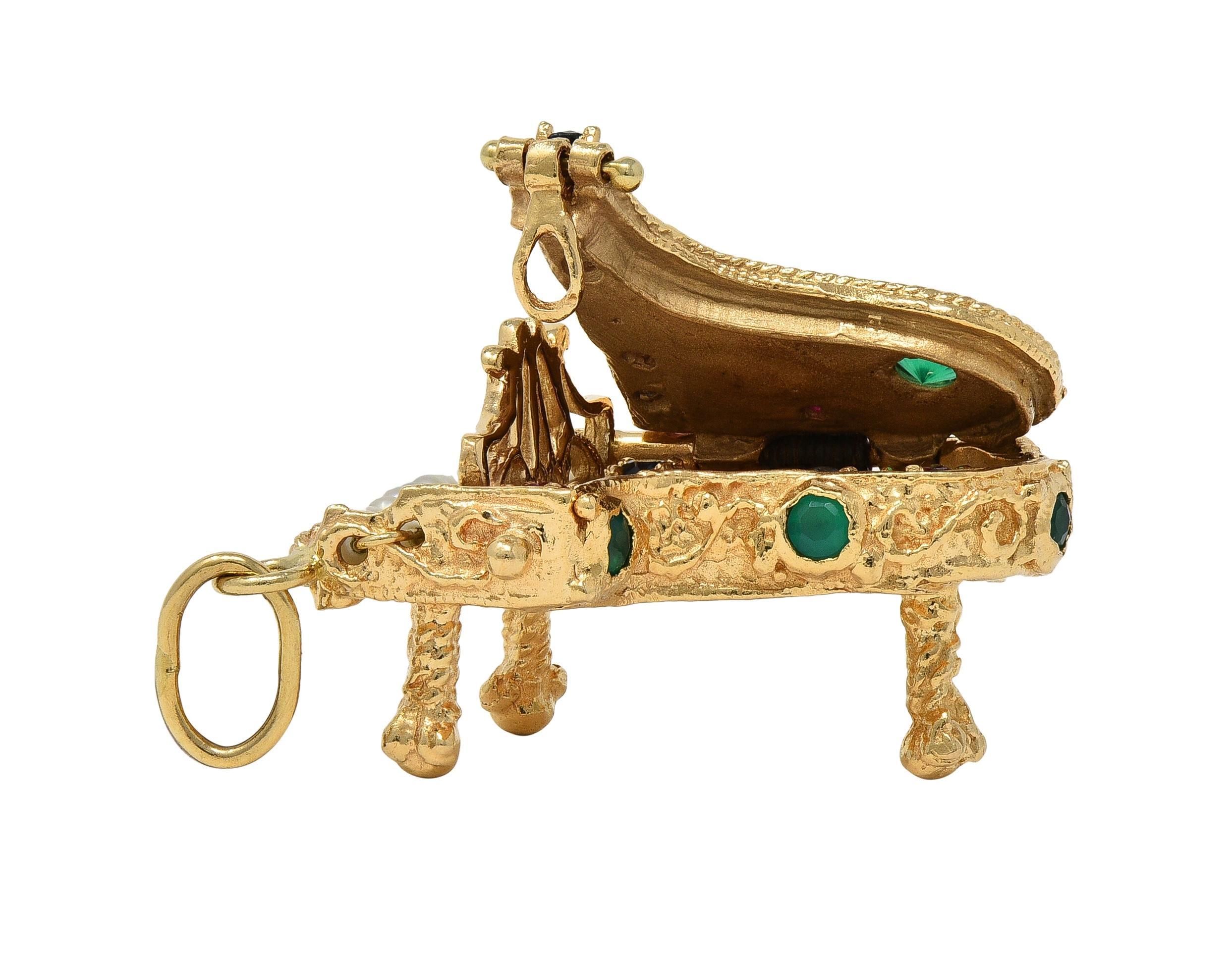 1960's Multi-Gem 14 Karat Yellow Gold Vintage Piano Pendant Charm In Excellent Condition For Sale In Philadelphia, PA