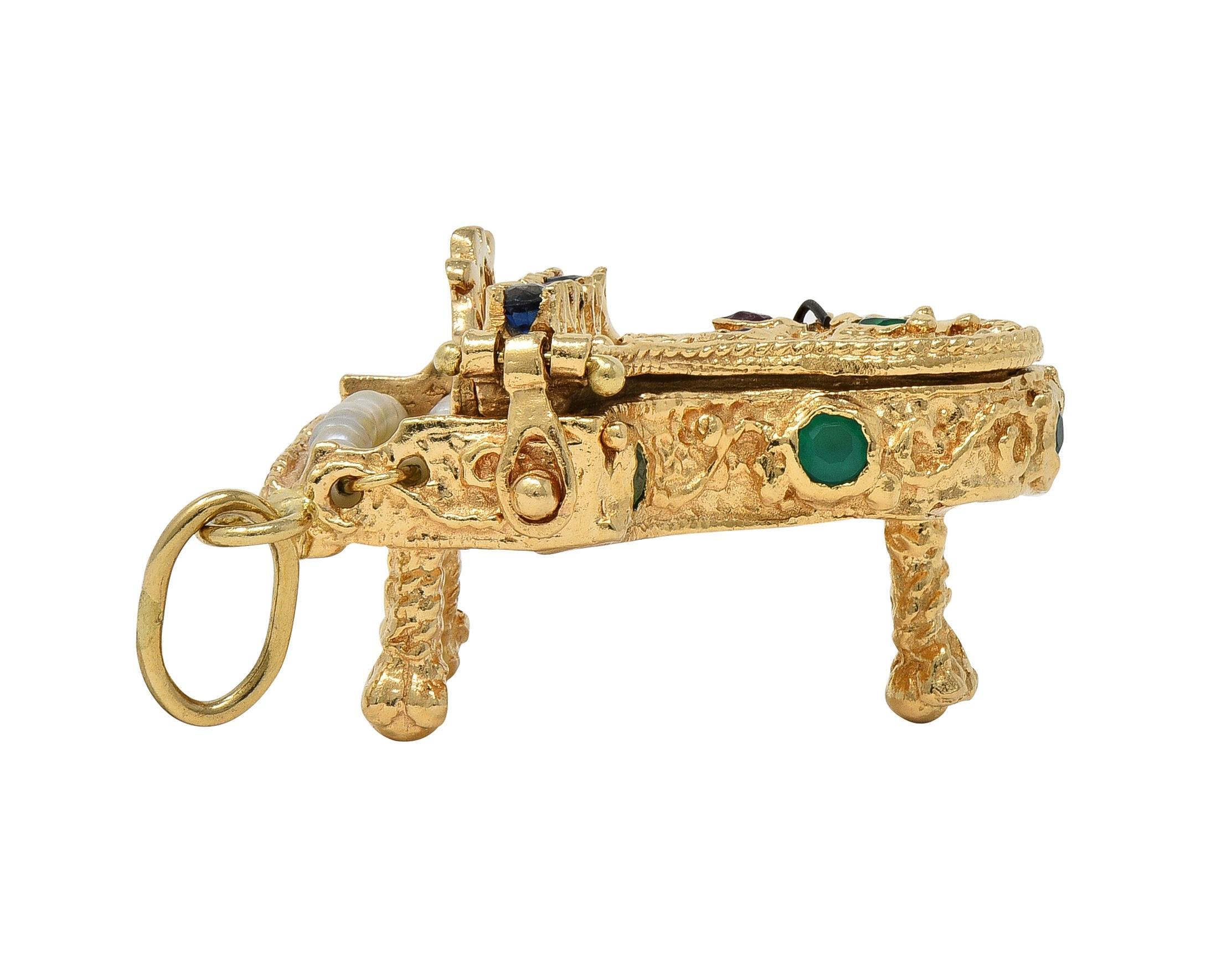 Women's 1960's Multi-Gem 14 Karat Yellow Gold Vintage Piano Pendant Charm For Sale