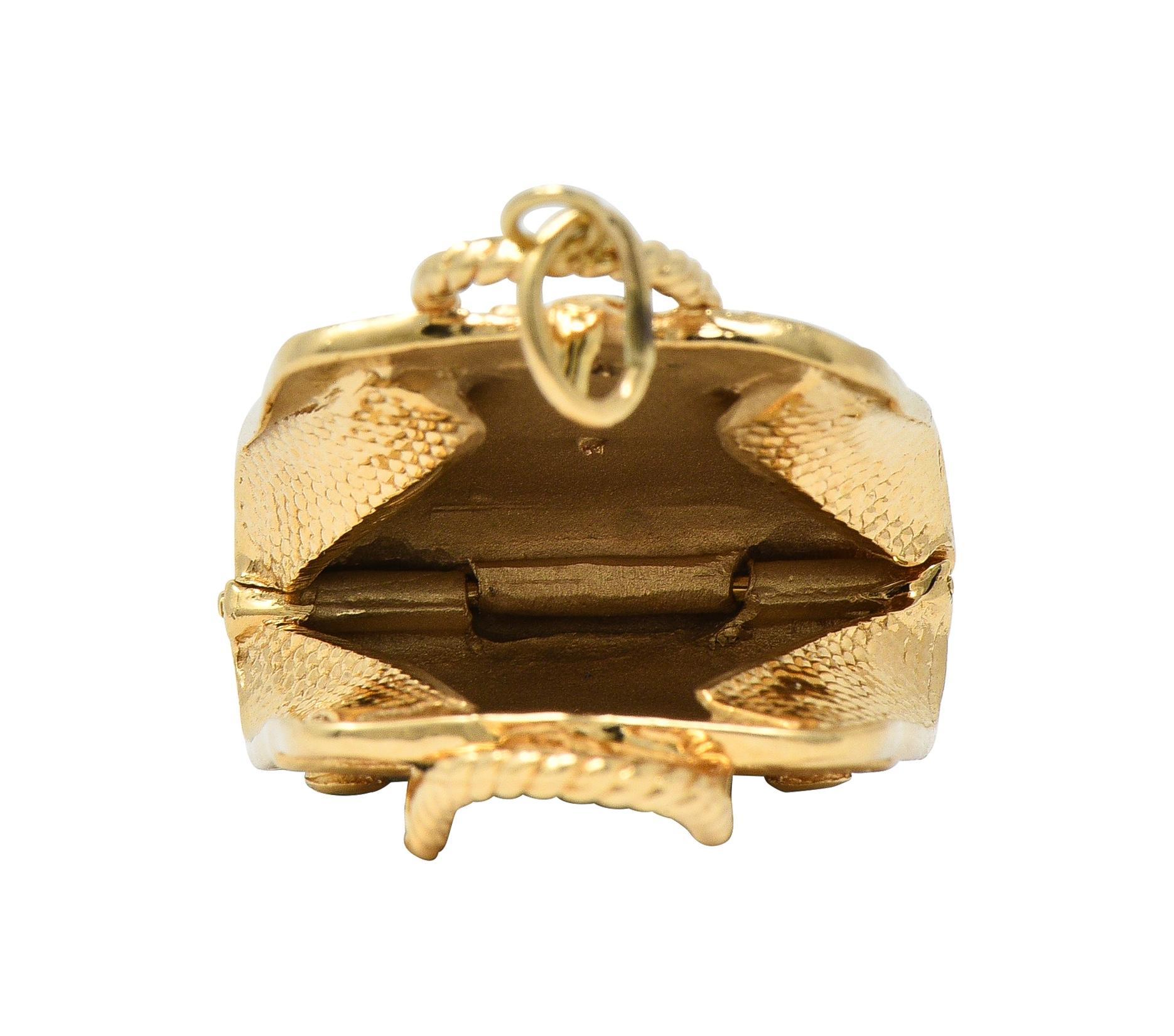1960's Multi-Gem 14 Karat Yellow Gold Vintage Purse Pendant Charm im Angebot 2