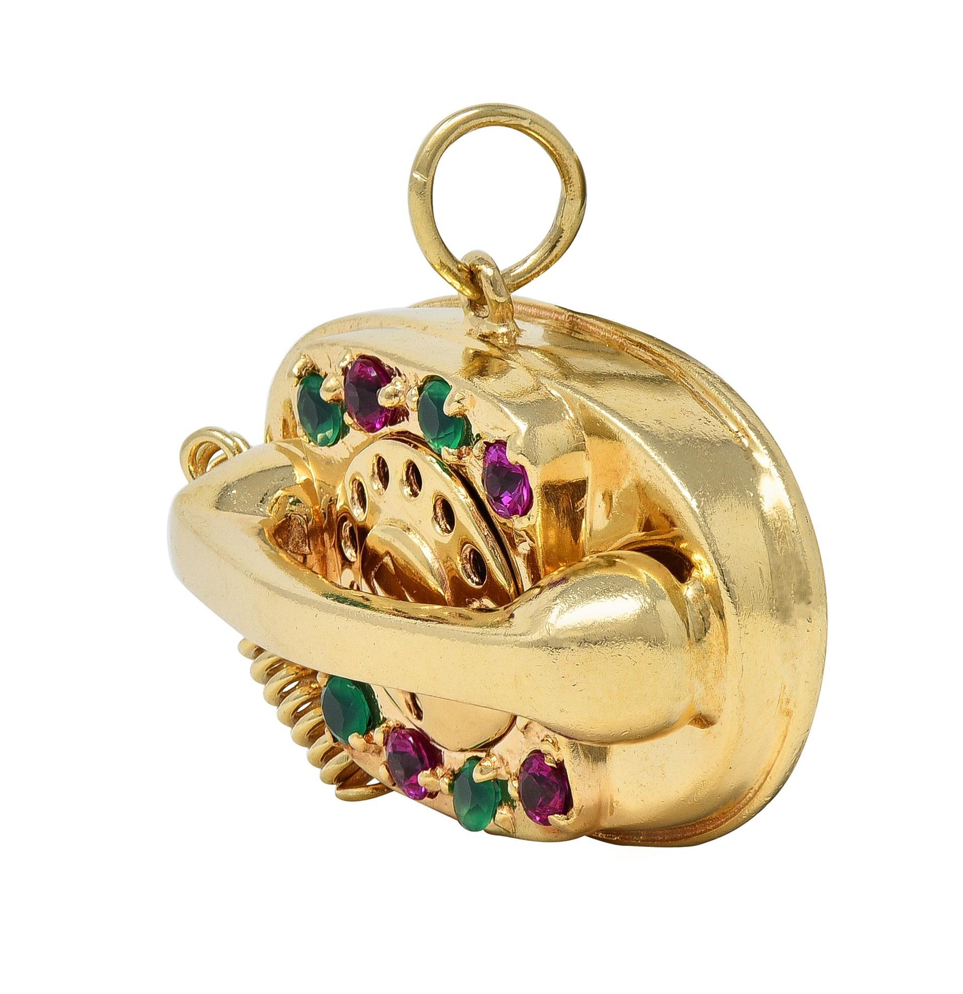 Modern 1960's Multi-Gem 14 Karat Yellow Gold Vintage Rotary Phone Pendant Charm For Sale
