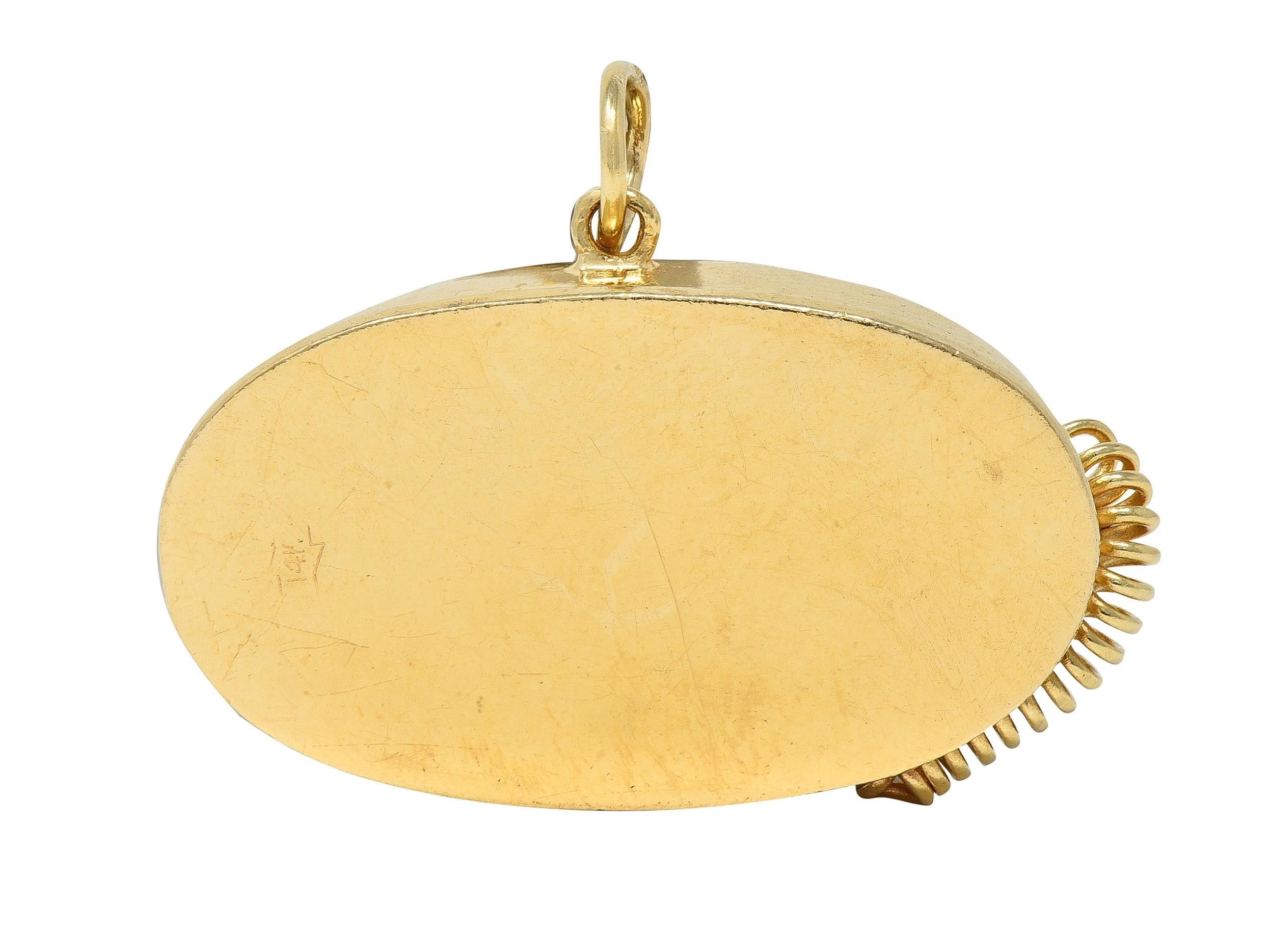Round Cut 1960's Multi-Gem 14 Karat Yellow Gold Vintage Rotary Phone Pendant Charm For Sale