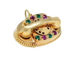 1960's Multi-Gem 14 Karat Yellow Gold Vintage Rotary Phone Pendant Charm