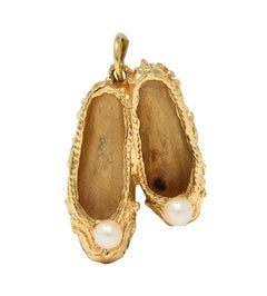 1960's Multi-Gem 14 Karat Yellow Gold Vintage Slipper Pendant Charm