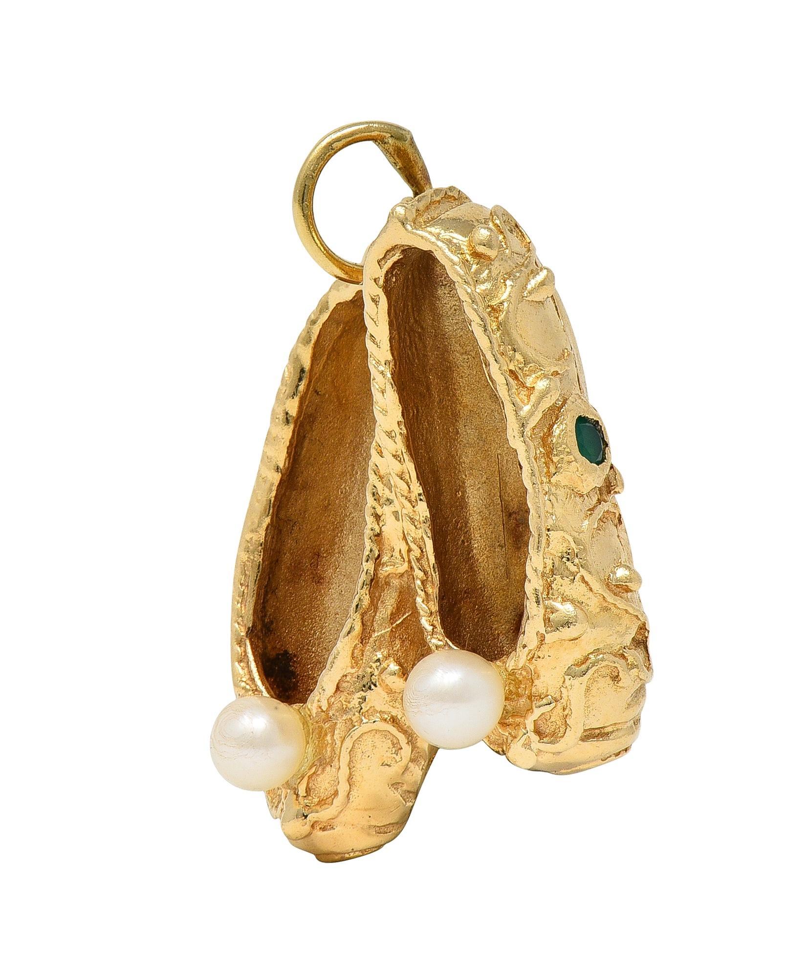 Contemporary 1960's Multi-Gem 14 Karat Yellow Gold Vintage Slipper Pendant Charm For Sale